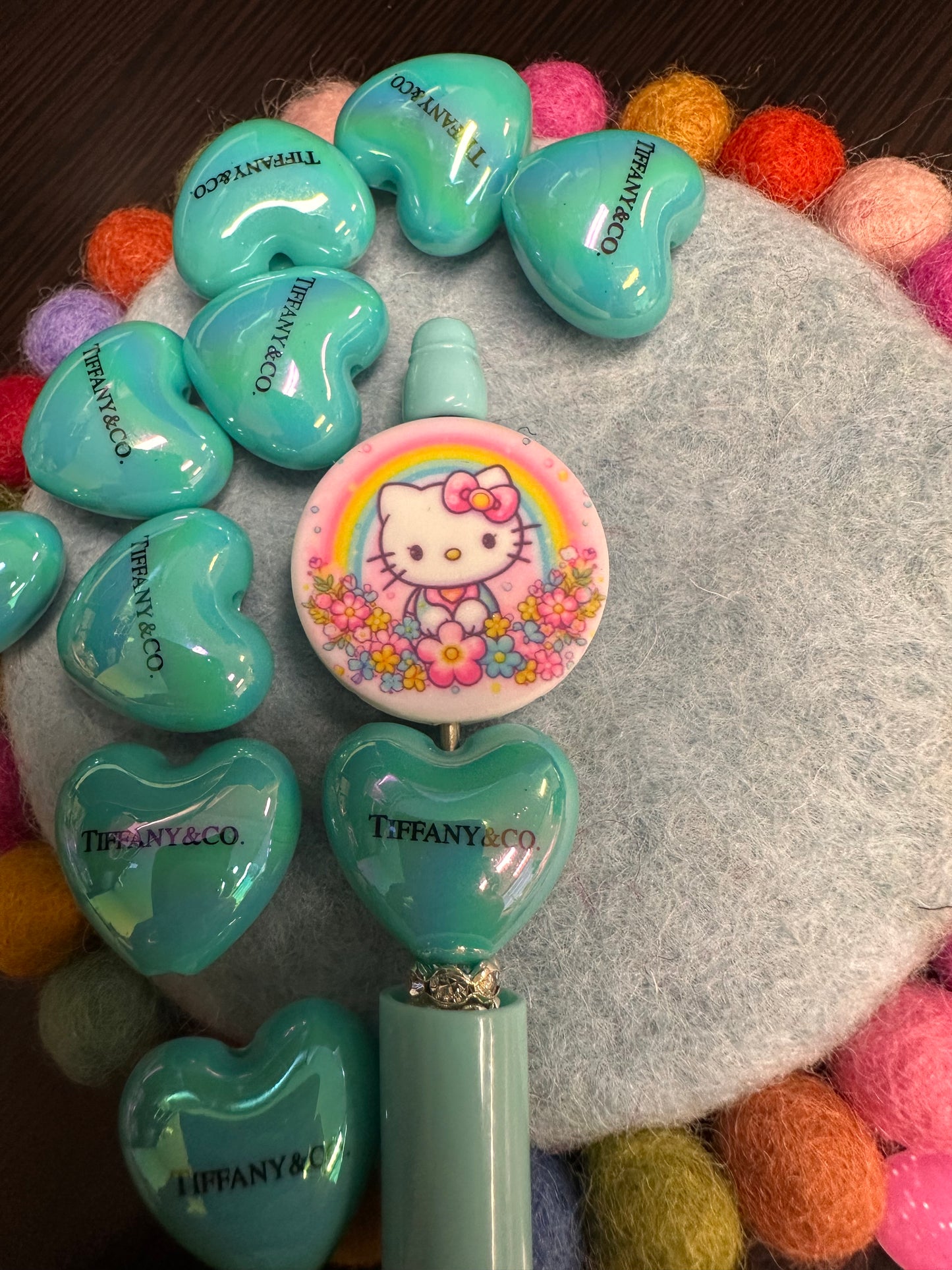 Five (5) acrylic heart shaped design beads included/ jewelry Bead/ beadable pen beads/ keychain bead/ DIY/