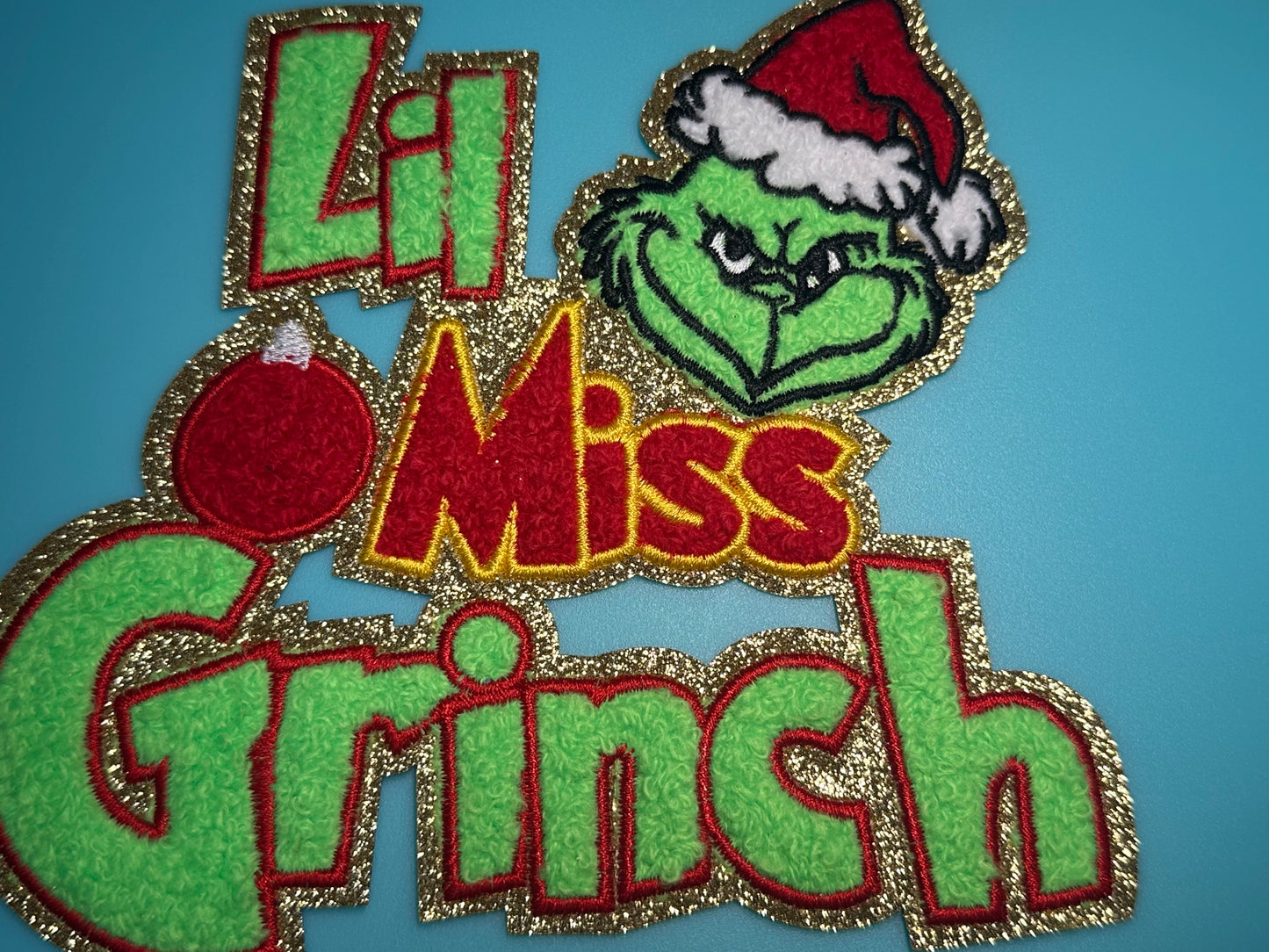 LIL MISS GRIN /EVERYONES FAVORITE GROUCHY CHRISTMAS HATER PATCH LARGE APPROX. 11 X 7.5 -RED