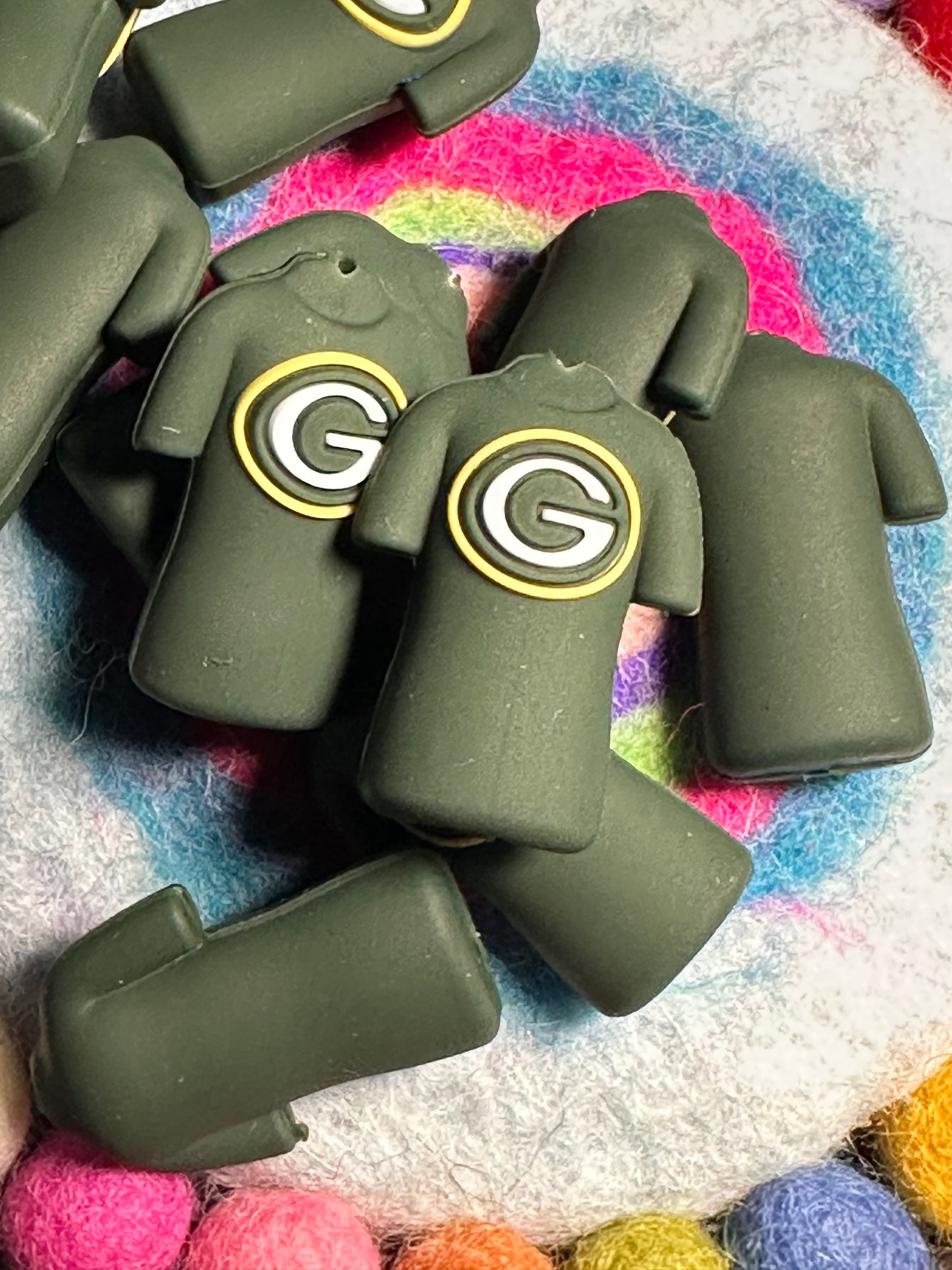 3D Green Bay football jersey shaped focal bead