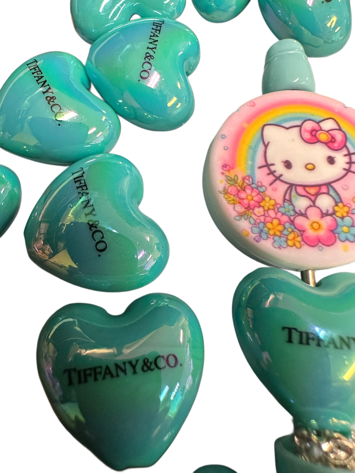 Five (5) acrylic heart shaped design beads included/ jewelry Bead/ beadable pen beads/ keychain bead/ DIY/