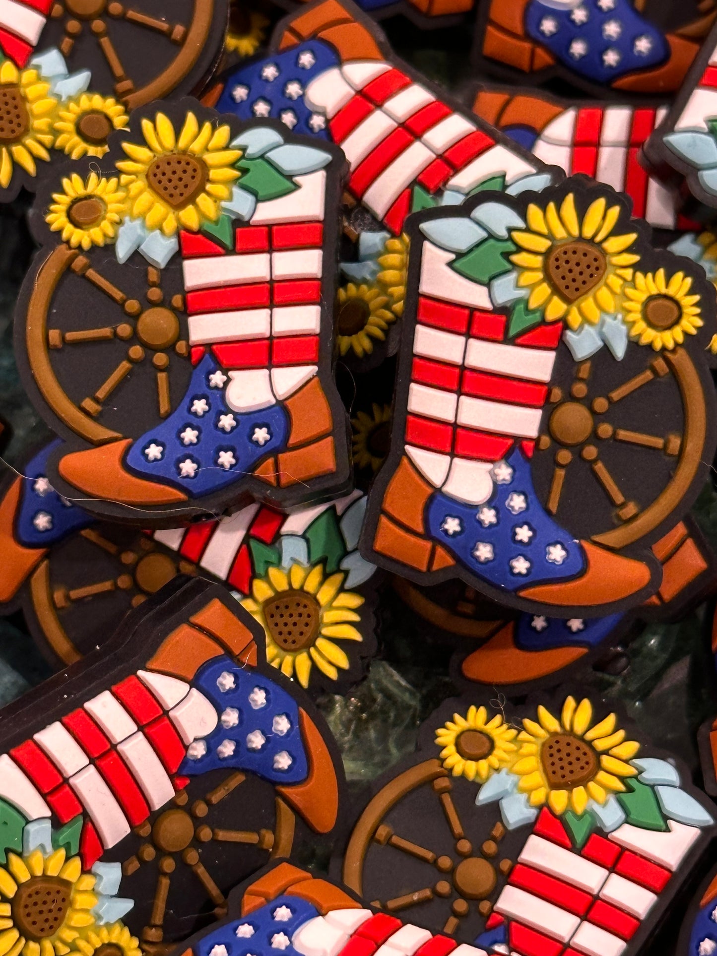 Patriotic Focal Bead/ American flag/ sunflower/ cowboy boots