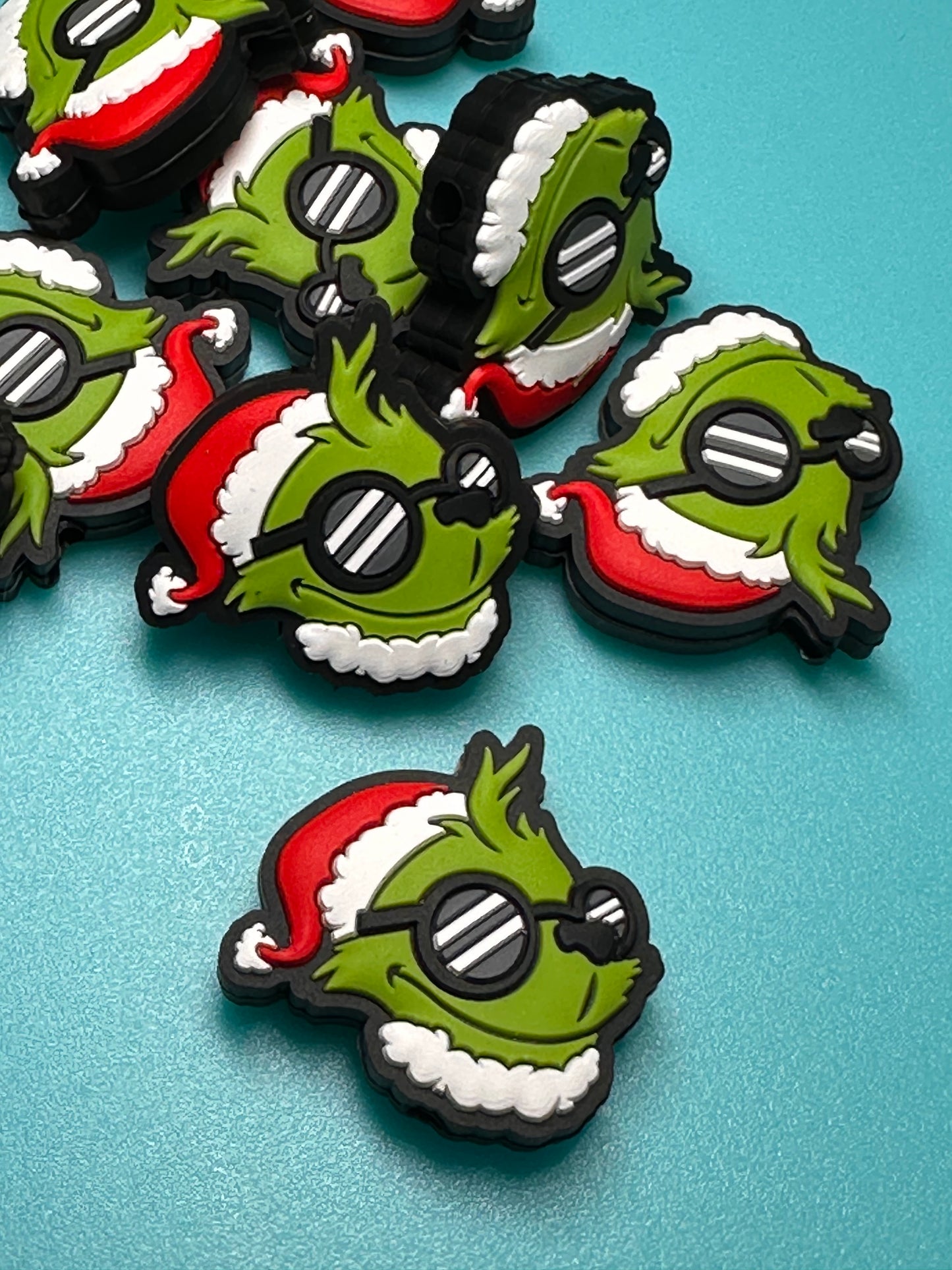 Christmas/ Focal Bead/ beadable pen/ Silicone bead/ keychain bead/green guy/santa hat/ sunglasses