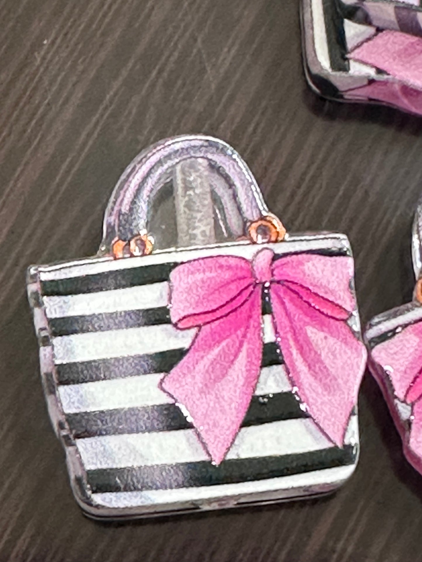 Striped purse acrylic focal bead- set of 2/ focal bead/ pen beading / keychain bead/pink bow