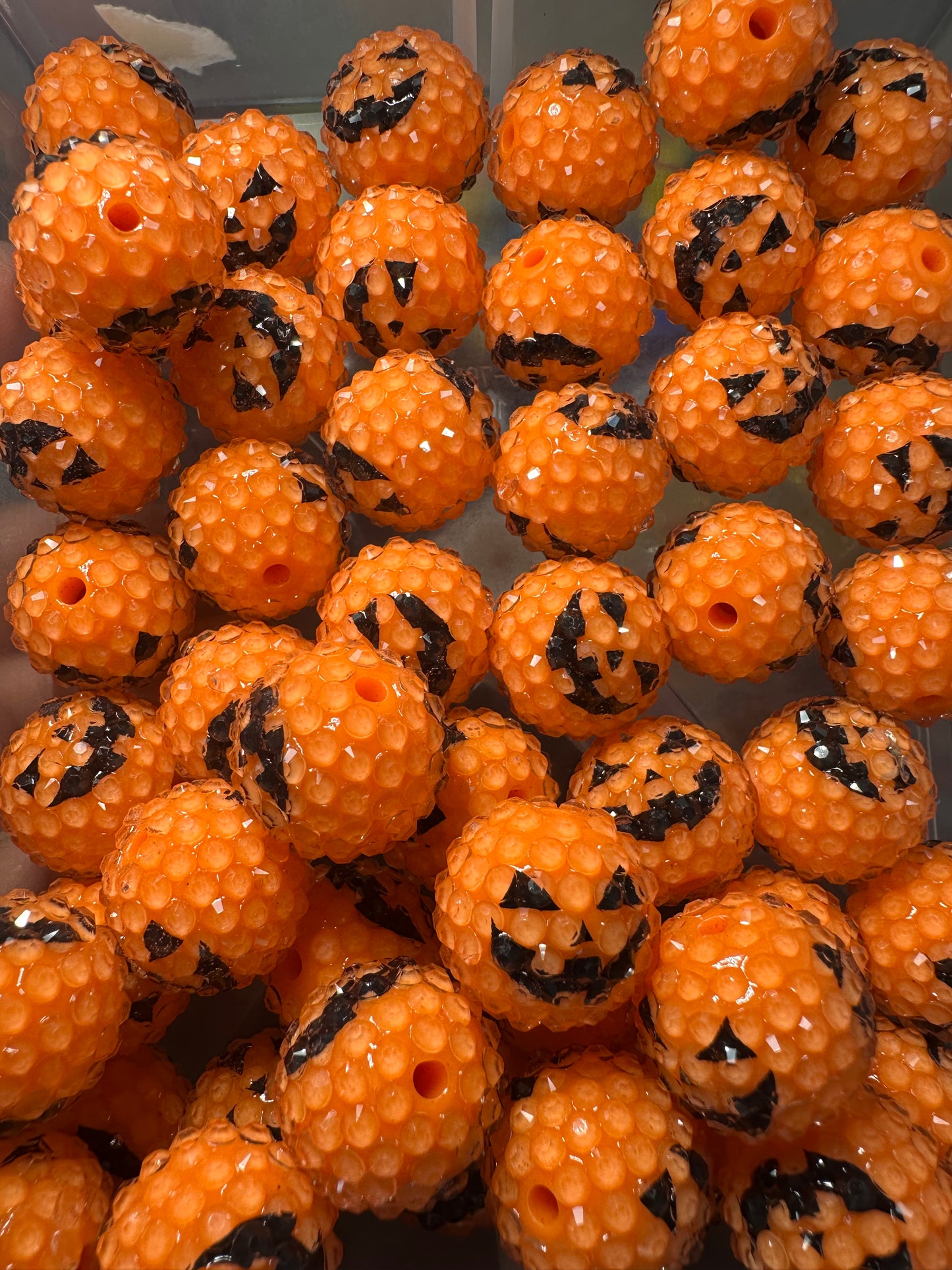 Pumpkin Orange Rhinestone Bead/Set of five beads-fits beadable pen/ Fancy bead/ keychain bead/ Halloween 20mm