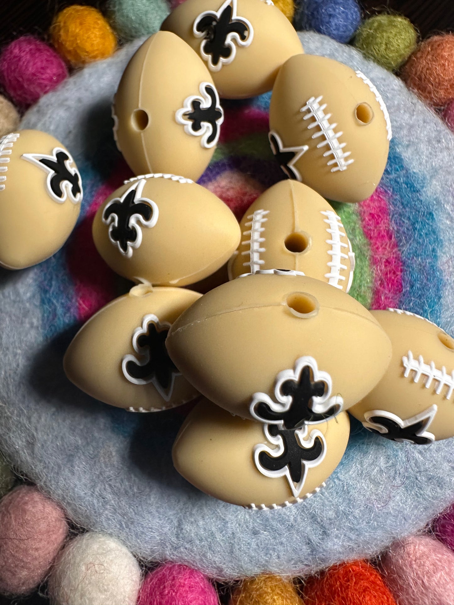 3D New Orleans Saints focal bead design / football shaped
