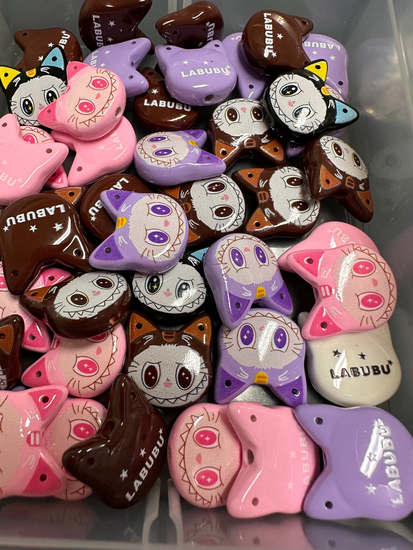 Metal Labubu monster beads/ Ten (10) beads included assorted styles / double sided beads/ will fit pen / keychain beads/ DIY/approx. 22mm x 23mm