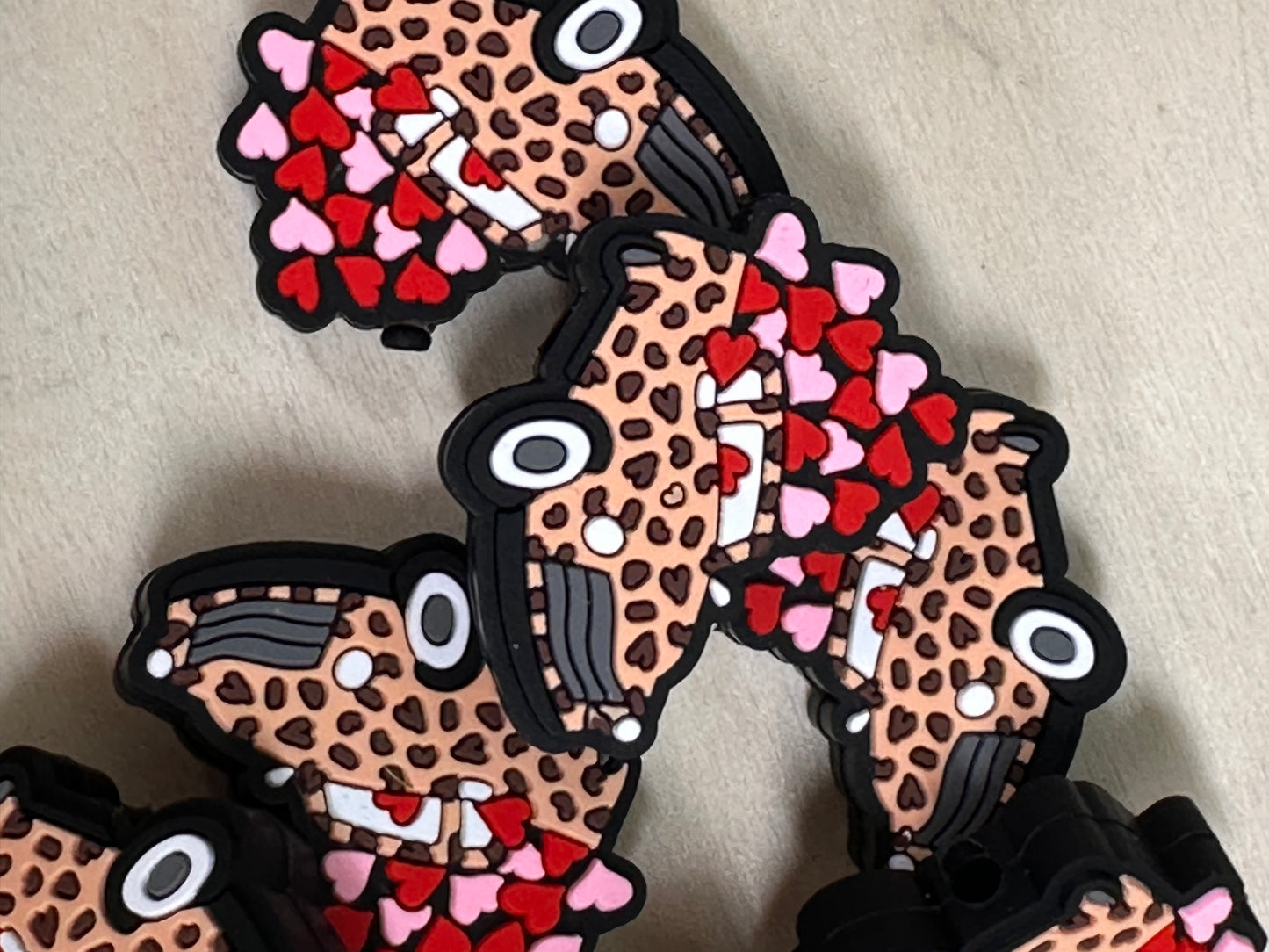Leopard print car focal bead/ silicone truck focal bead/ hearts/ Valentine’s Day/