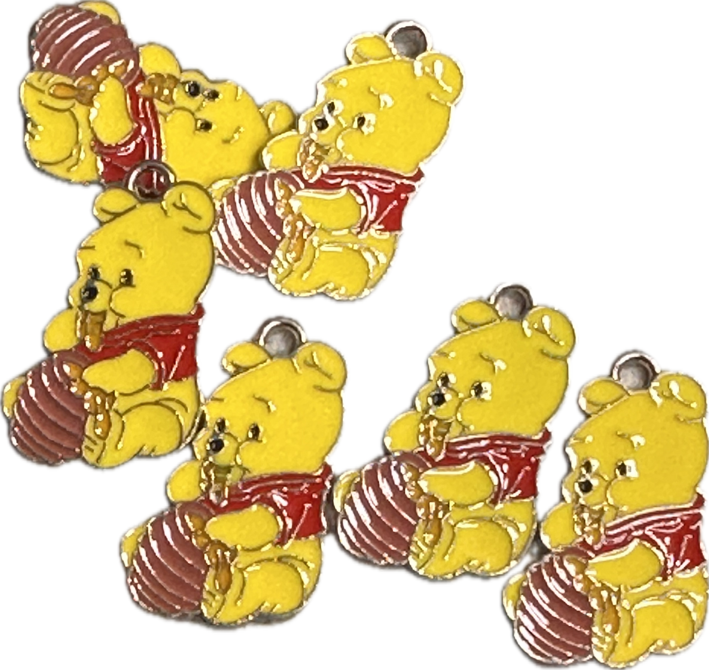 Enameled metal charm/yellow bear with honey pot/ pendant/ DIY charm bracelet/ DIY necklace