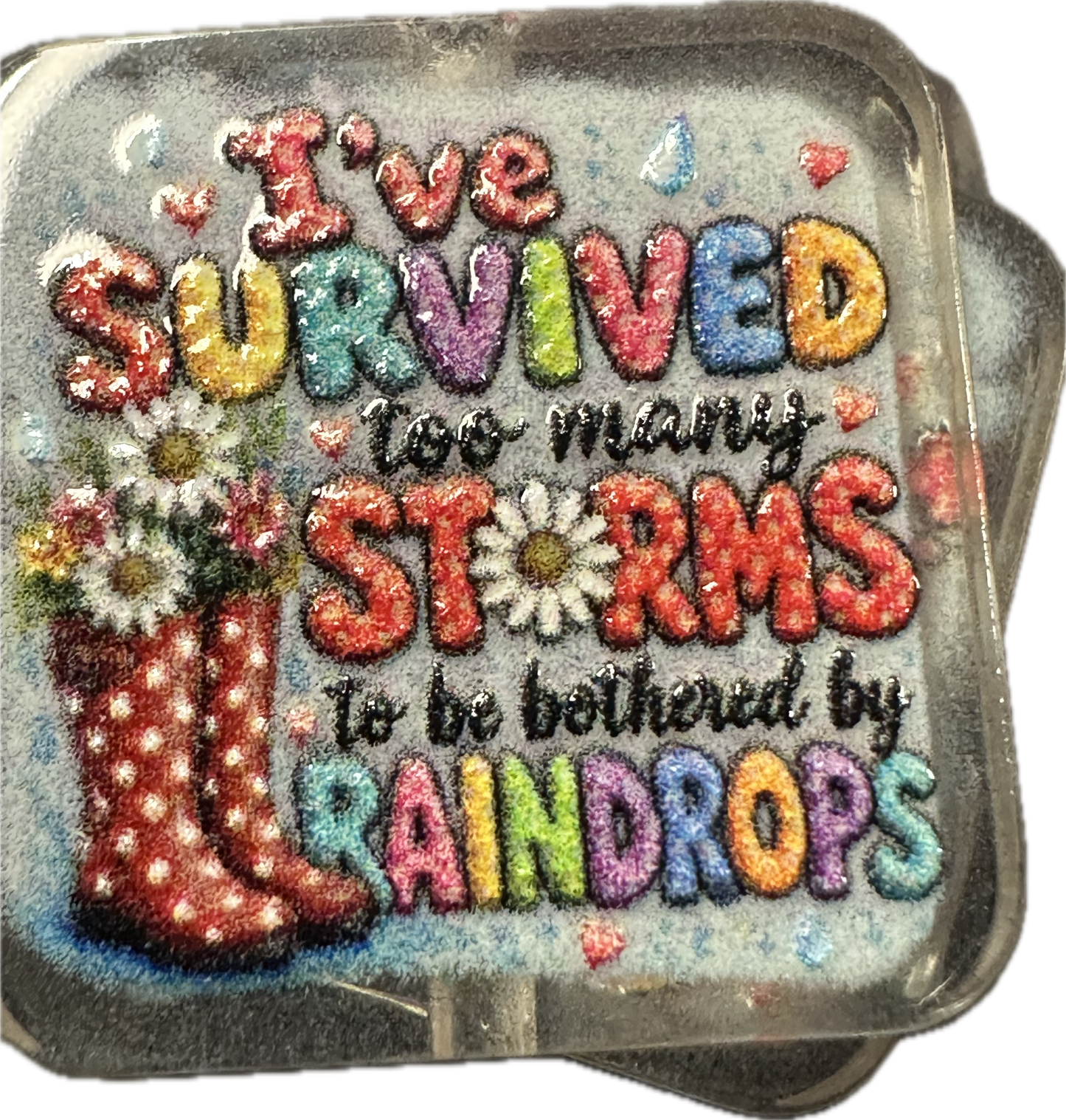 I survived acrylic focal bead- set of 2/ focal bead/ pen beading / keychain bead/ rain boots