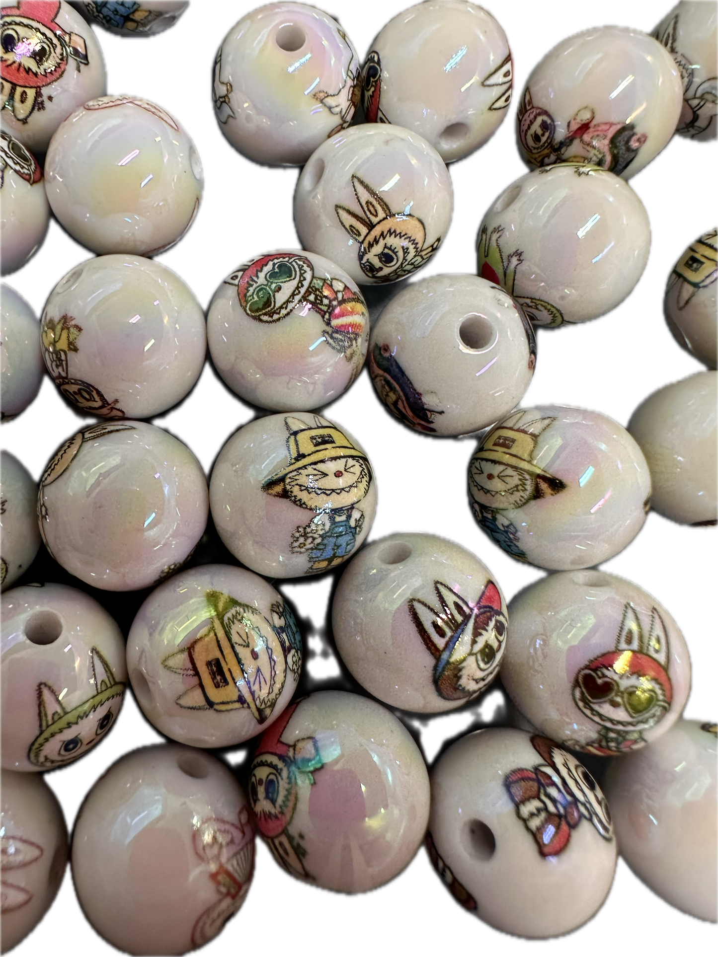 Labubu monster beads/ Ten (10) beads included assorted styles / white acrylic beads/for beadable pen / keychain beads/ DIY/approx. 16mm
