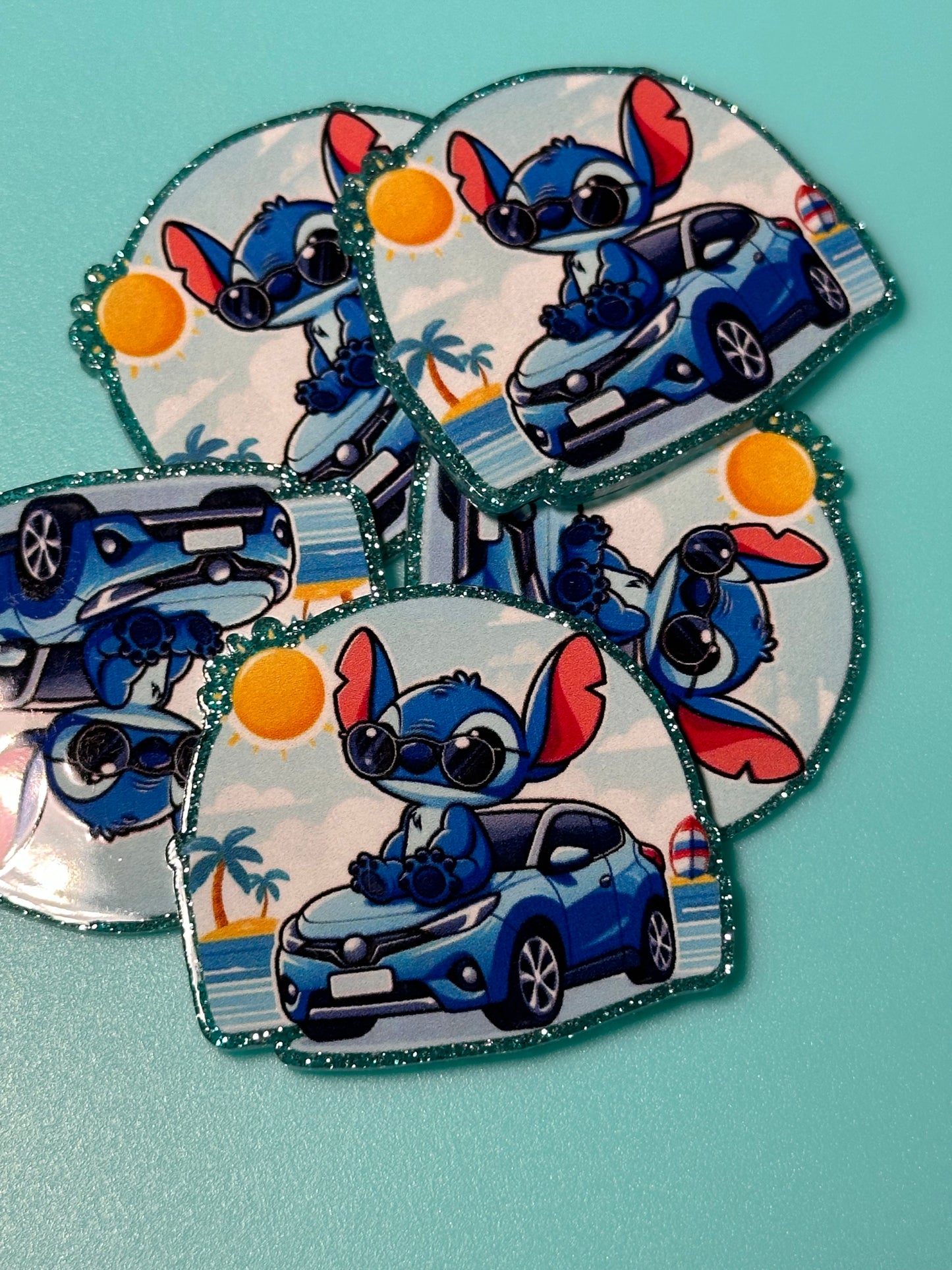 Planar/ Badge Reel -Blue guy on car -acrylic pieces/ cute print/ badge reel/ keychain