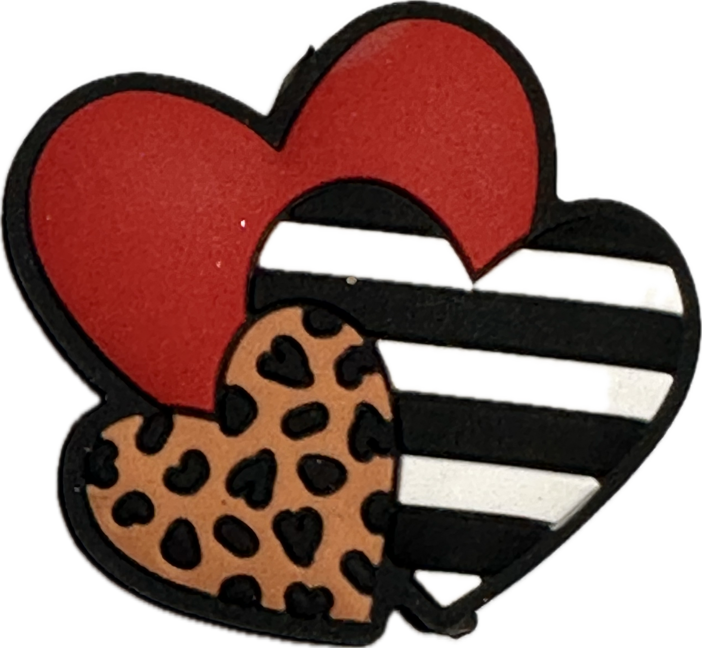 Triple leopard print Heart beads/ beadable pen/ Silicone bead/ keychain bead/Valentines Day hearts/#2