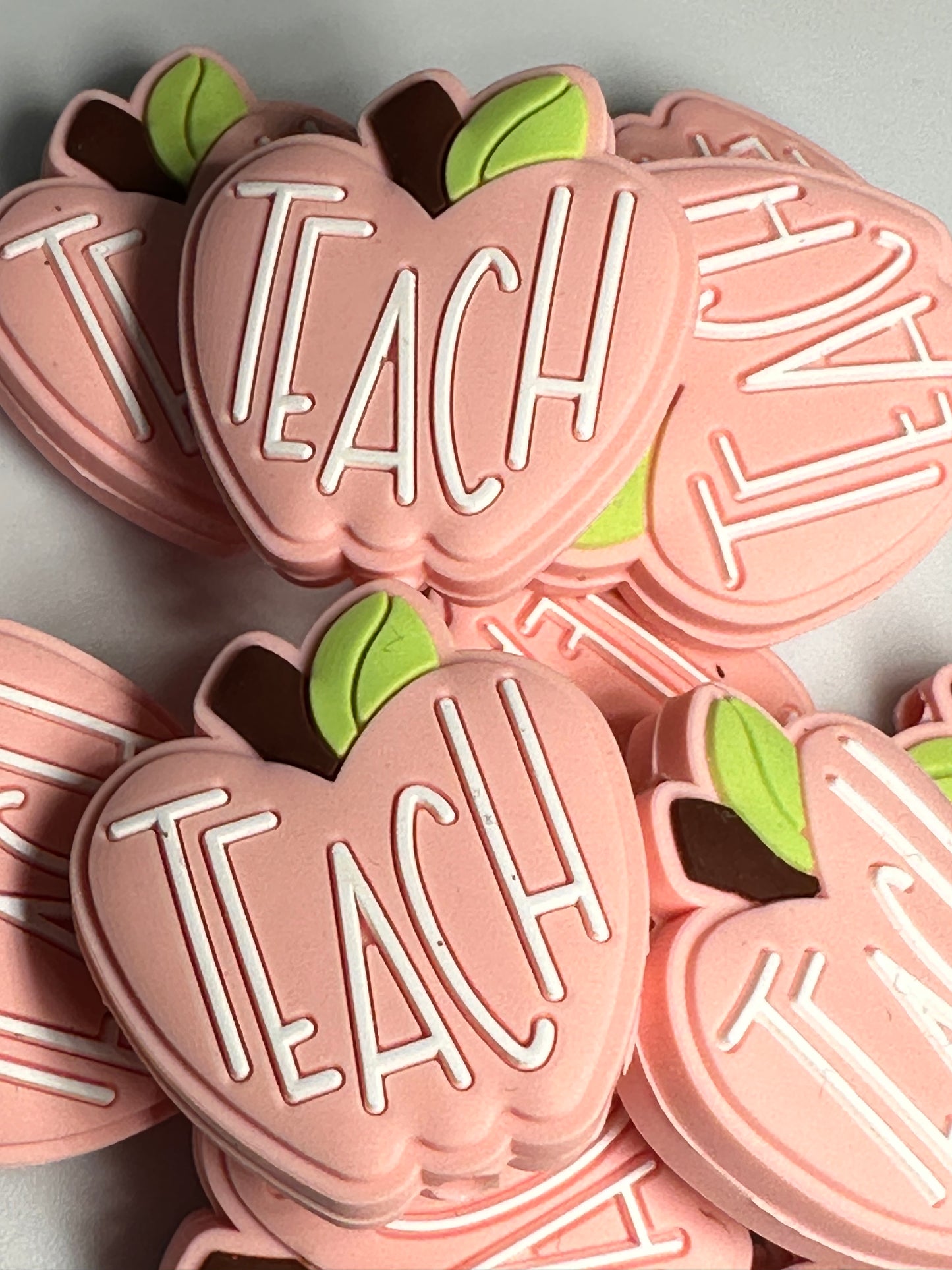 Pink Apple Teaching Focal Bead/ beadable pen/ Silicone bead/ keychain bead/