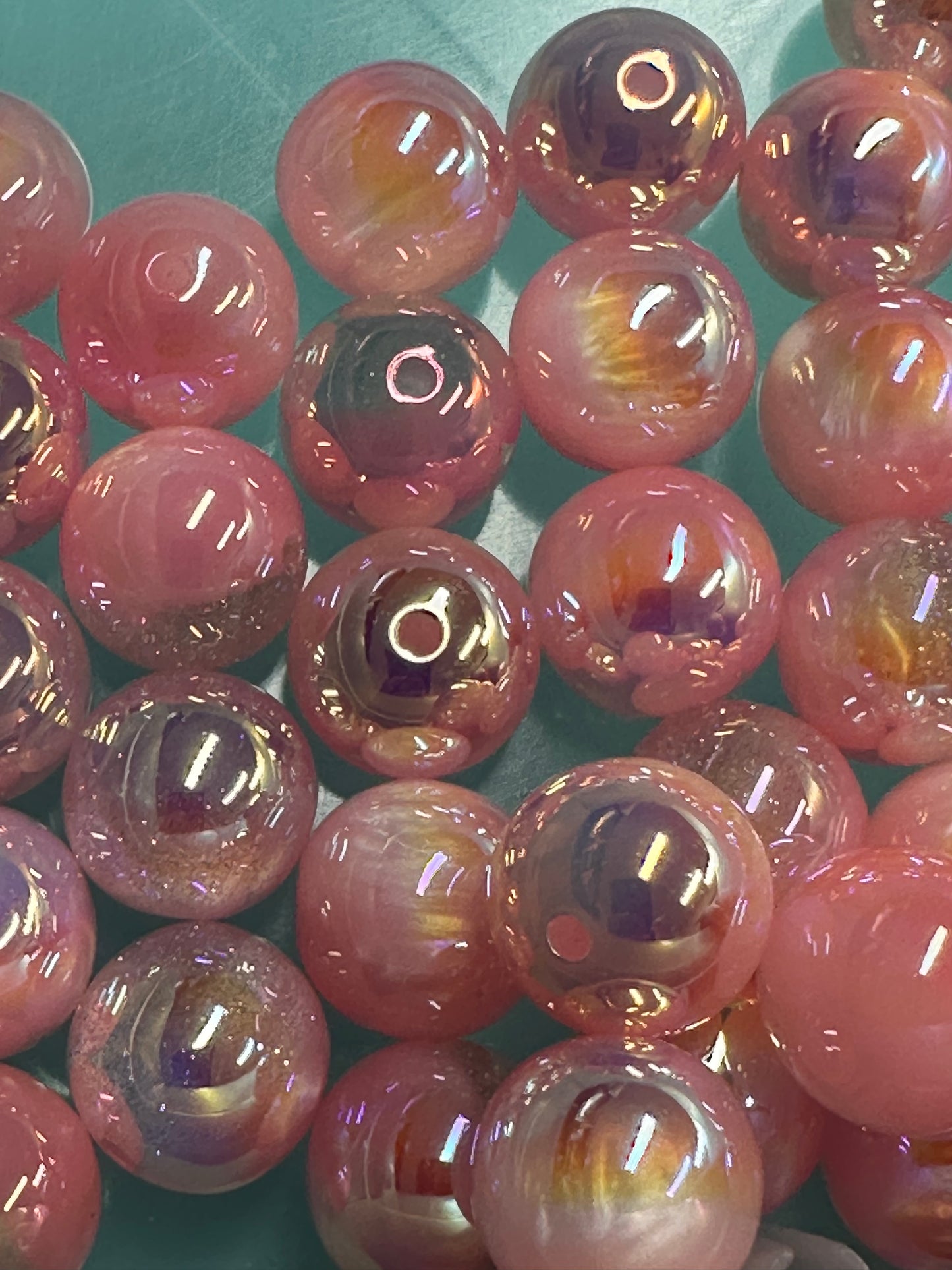 Ten (10) pink clear and solid mixed beads with glitter sparkle inside/ sparkle beads/ 16mm/pen beading beads/ bling beads/ keychain beads/ DIY
