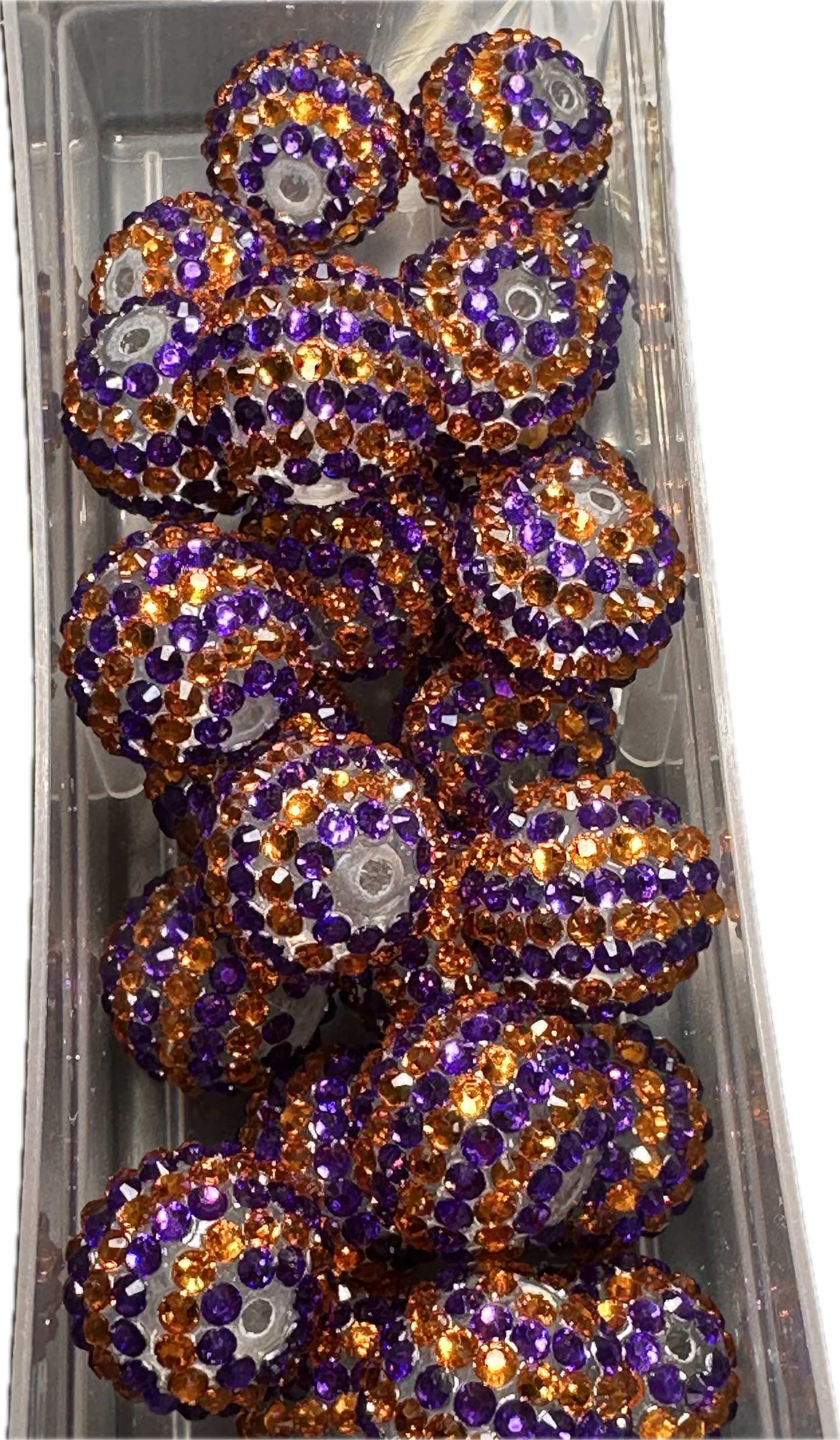 Rhinestone Bead/Five beads included/ perfect to go with Florida Gators and University of Auburn /fits beadable pen/ Fancy bead/ keychain bead/ dark purplish blue and orange