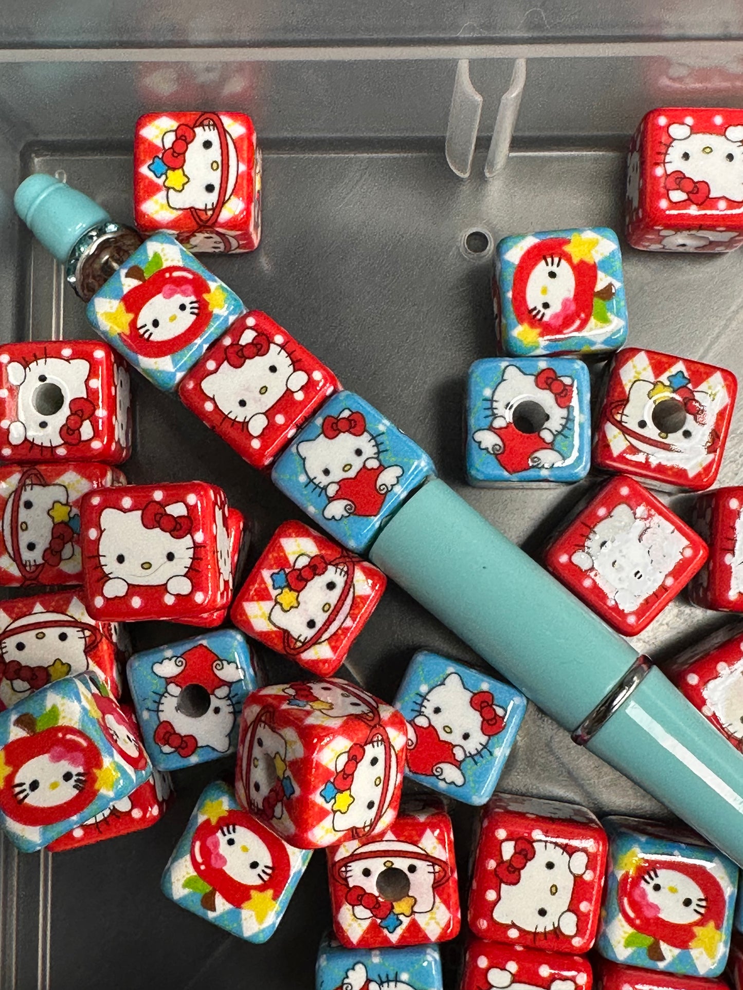 Ten (10) beads colorful cat squares/ cube shaped beads/ pen beading beads / keychain beads/ DIY/ 16mm
