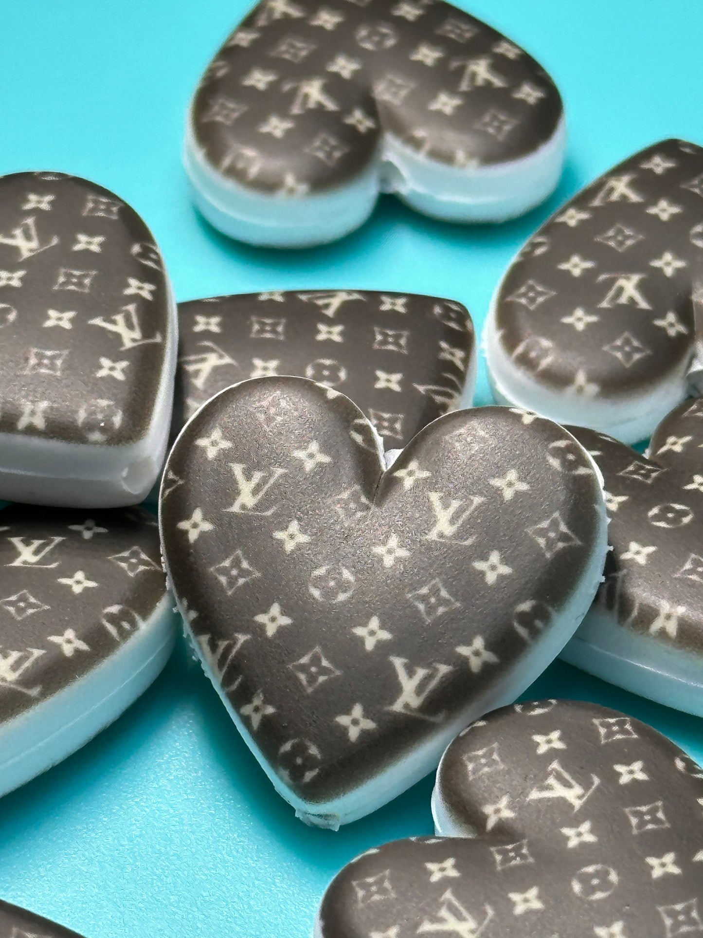 Heart shaped silicone focal bead with designs/ pen beading/ keychain bead/ DIY/ fancy bead #1