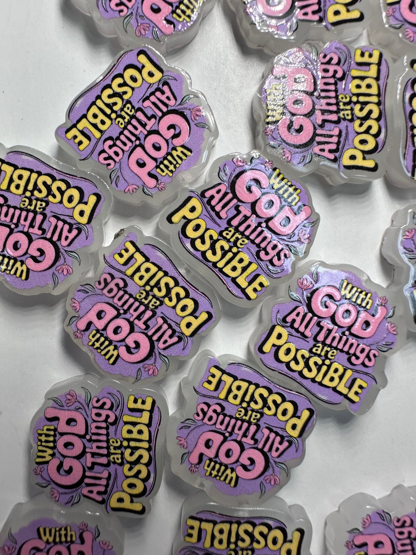With God all things are possible acrylic focal bead- set of 2/ focal bead/ pen beading / keychain bead