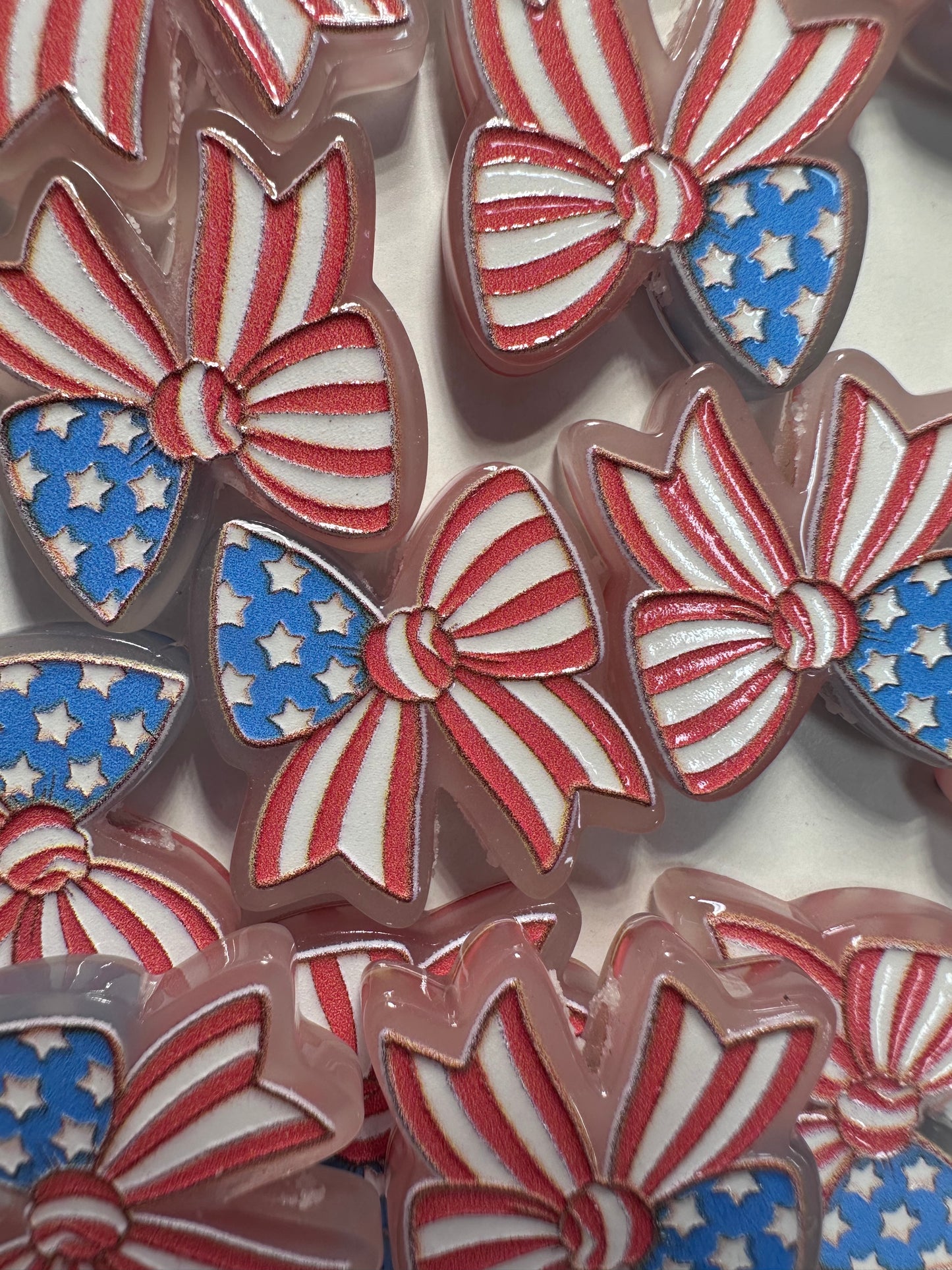 American flag bow design acrylic focal bead- set of 2/ focal bead/ pen beading / keychain bead