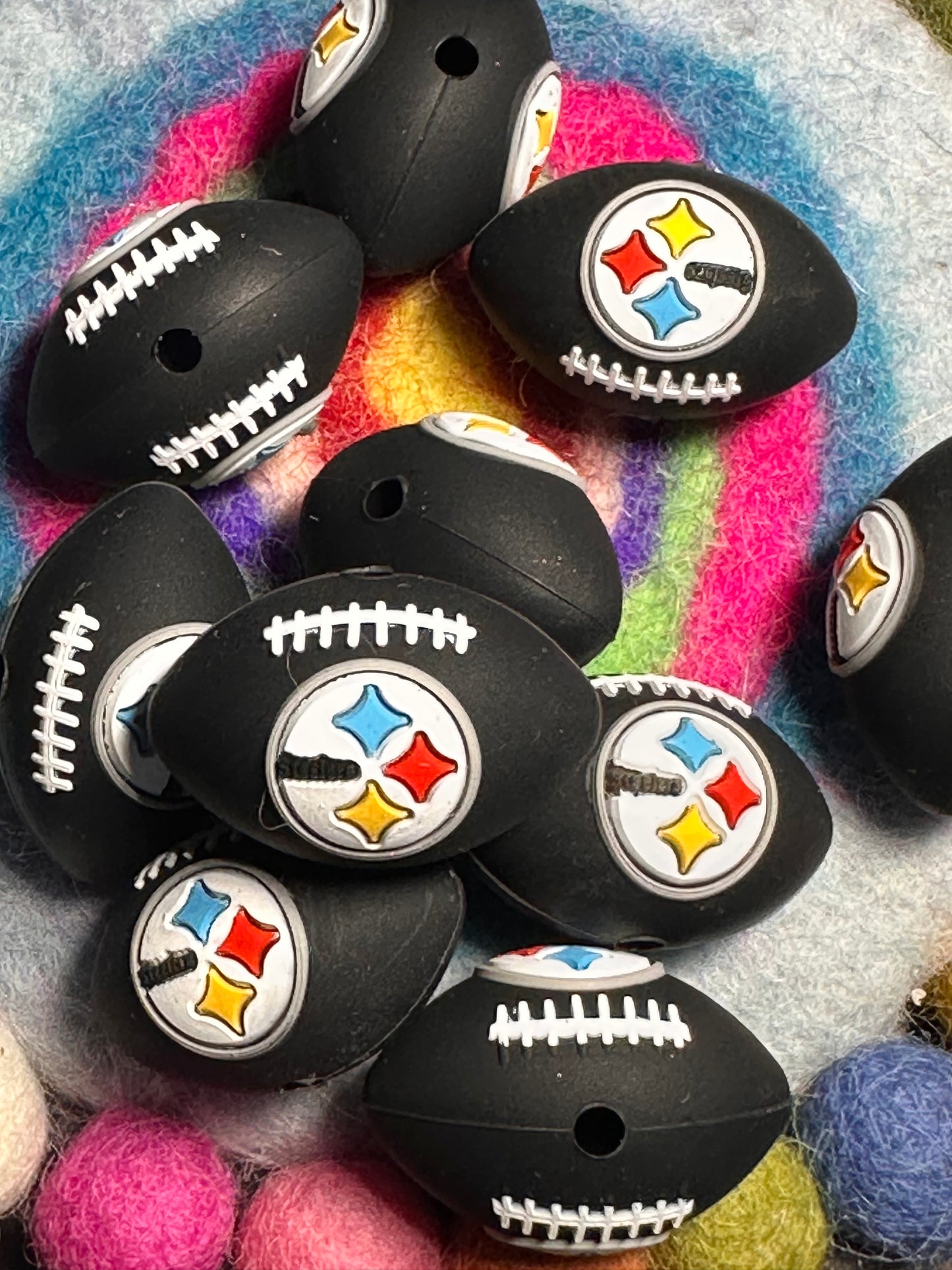3D Pittsburg Steelers focal bead / black silicone football