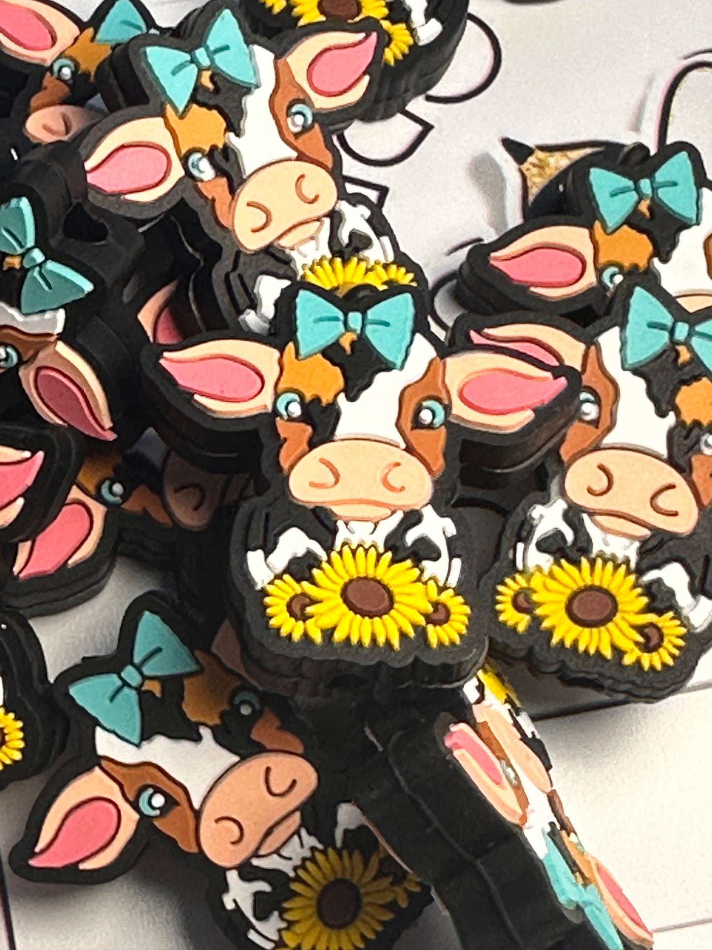 Country Cow Focal Bead/ beadable pen/ Silicone bead/ sunflower/ keychain bead
