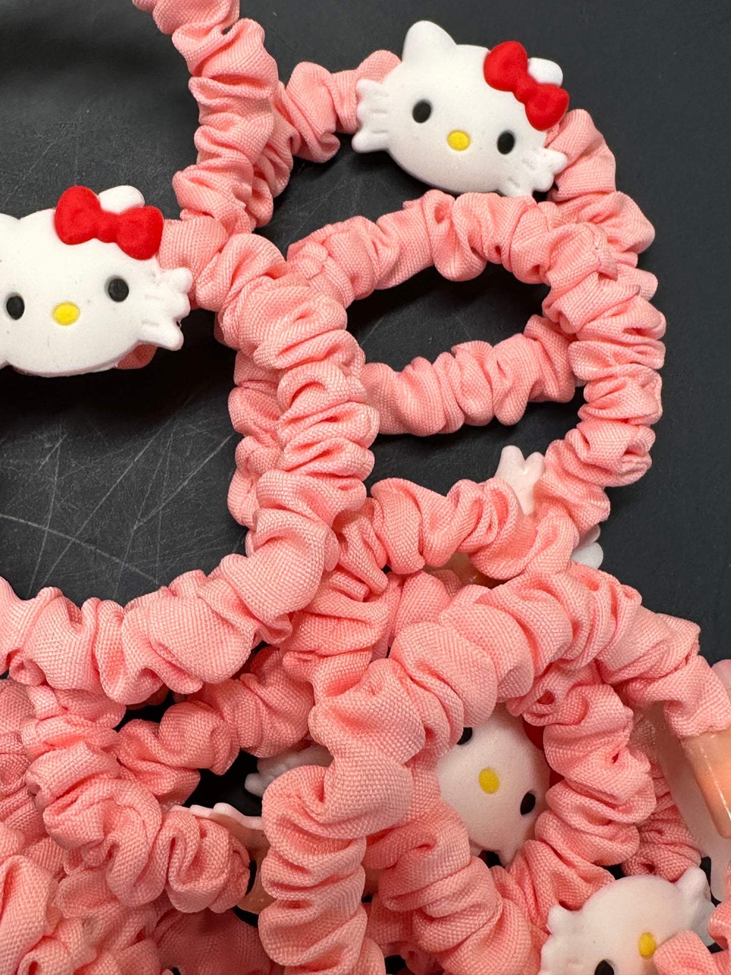 Cute Kitty Head Pink Scrunchie | Soft Elastic Hair Tie | Kawaii Style Hair Accessory- set of 3
