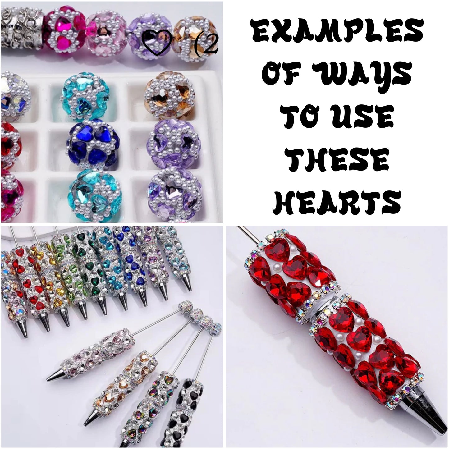Sparkly little flat backs faceted heart shaped charms/many colors/