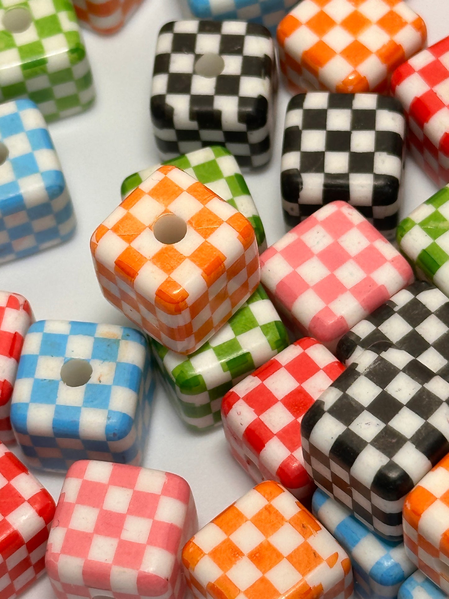 Ten (10) beads checkered squares/ cube shaped beads/ pen beading beads / keychain beads/ DIY/ 16mm