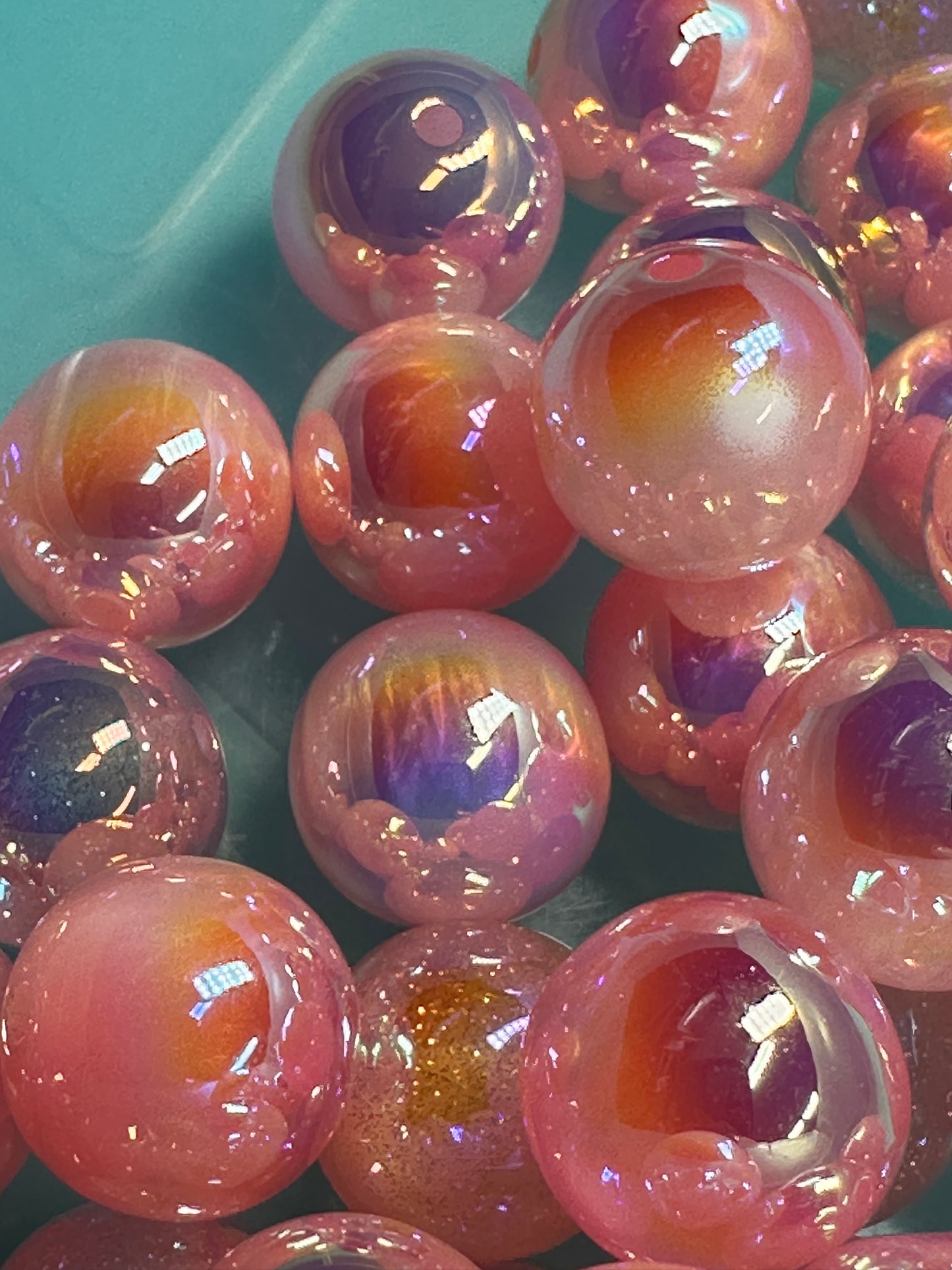 Ten (10) pink clear and solid mixed beads with glitter sparkle inside/ sparkle beads/ 16mm/pen beading beads/ bling beads/ keychain beads/ DIY