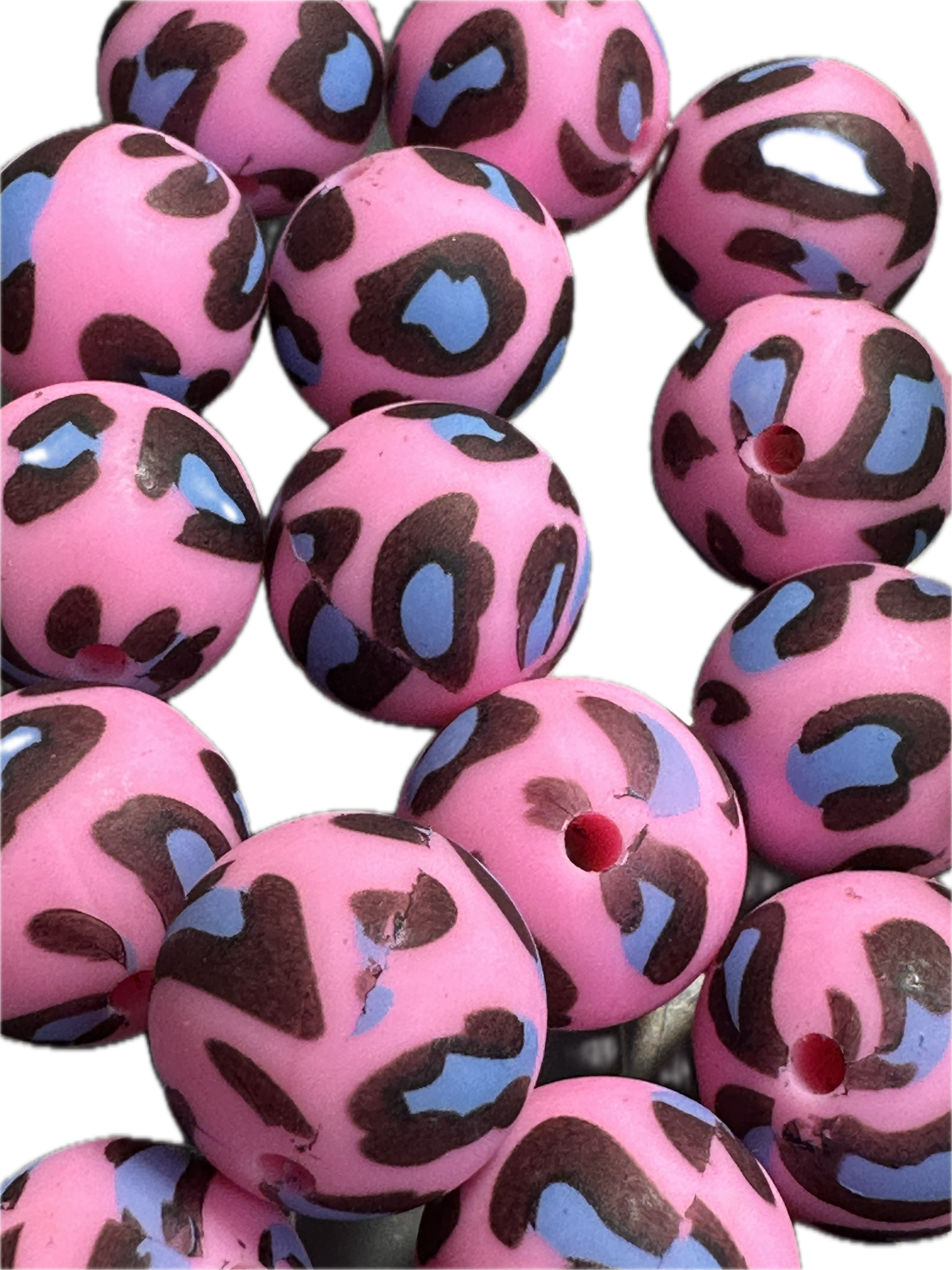 Pink leopard printed beads /15 mm round shaped/beadable pen/ keychain bead/10 beads included