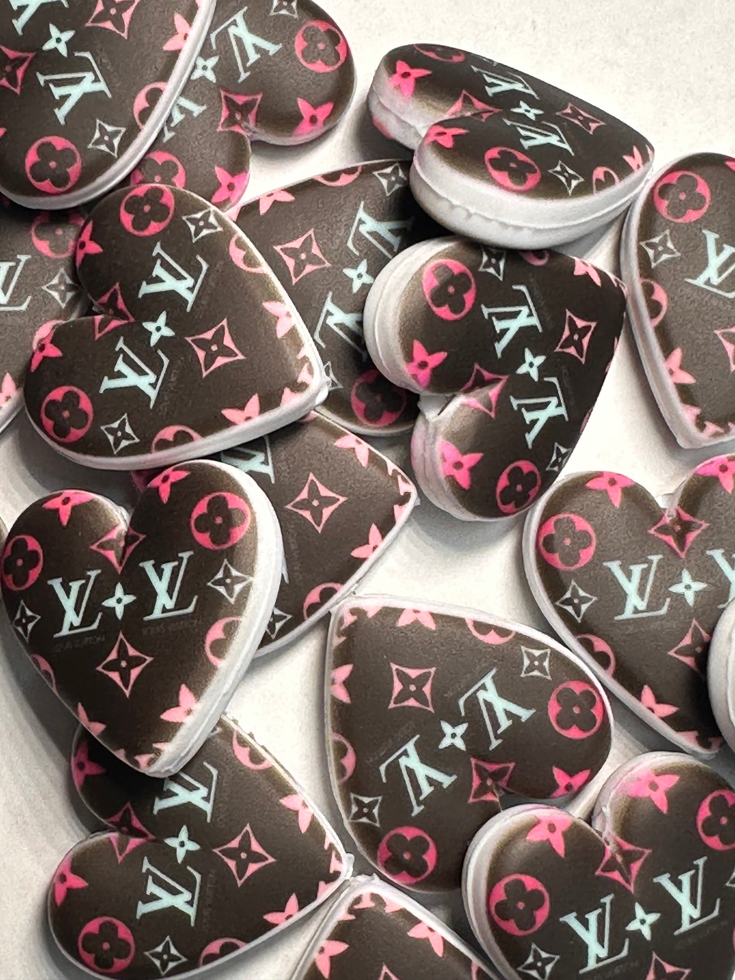 Heart shaped silicone focal bead with designs/ pen beading/ keychain bead/ DIY/ fancy bead #5