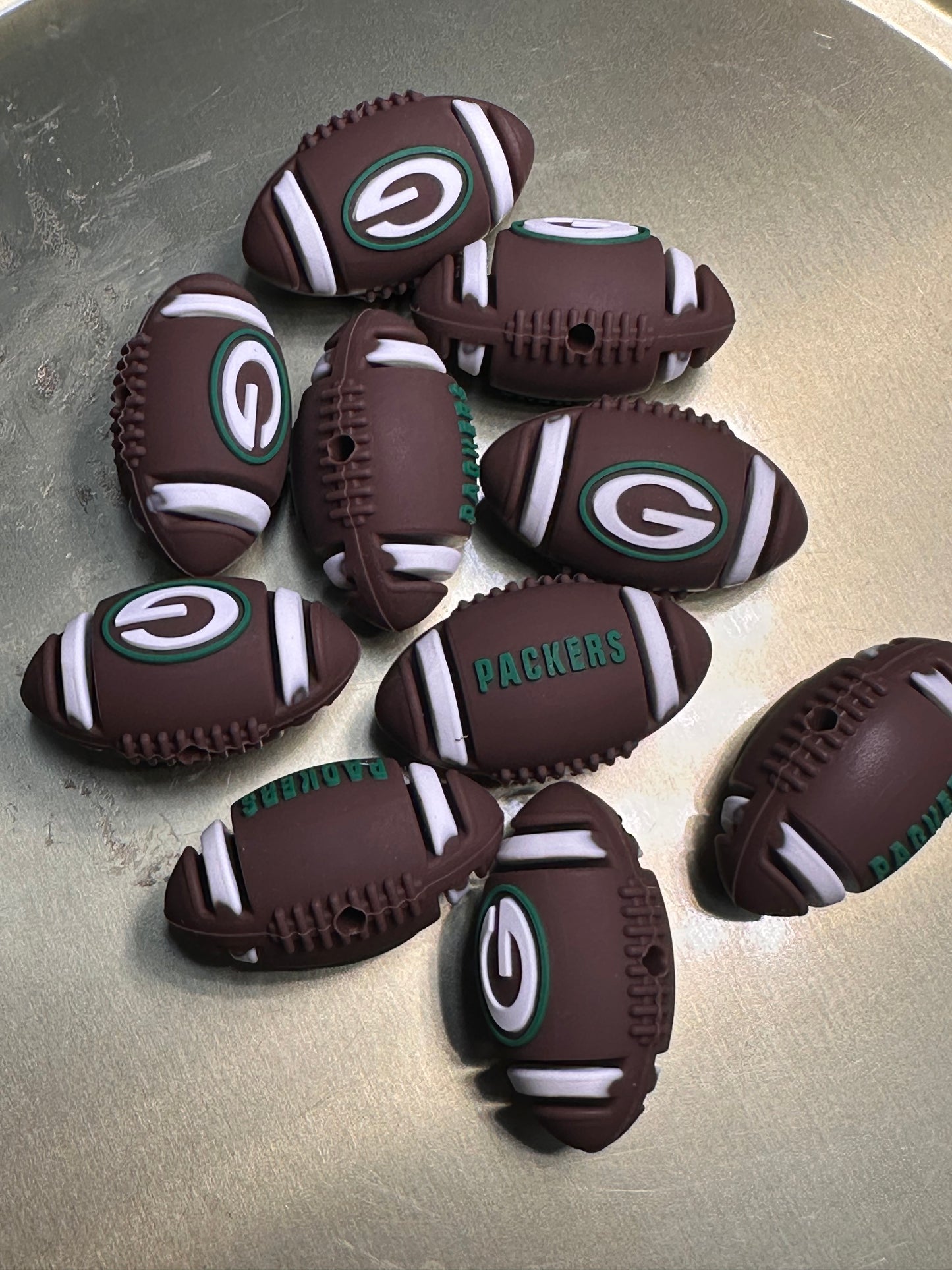 3D Green Bay Packers focal bead /football shaped silicone pen bead