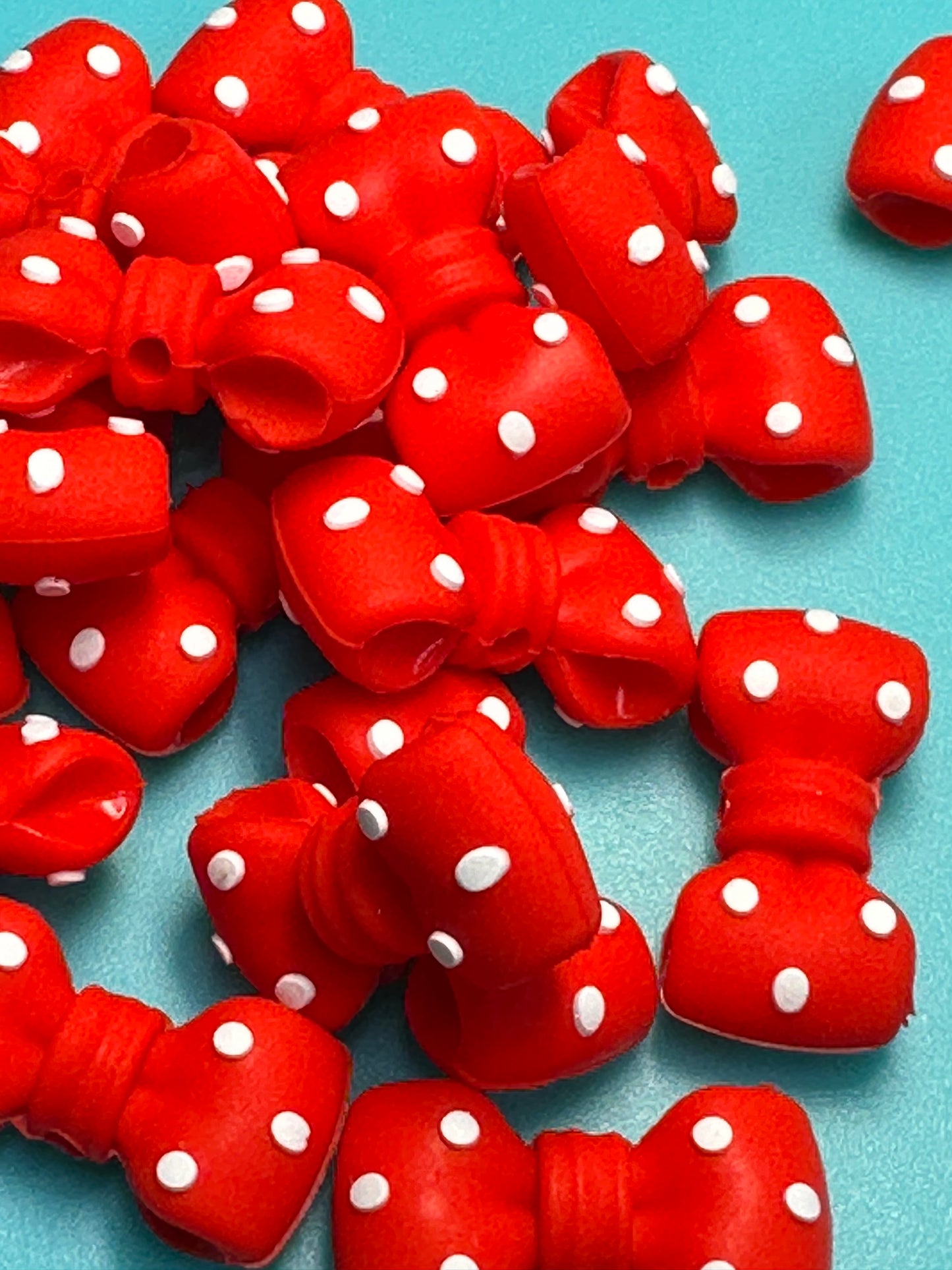 3D red polka dot bow silicone focal bead/