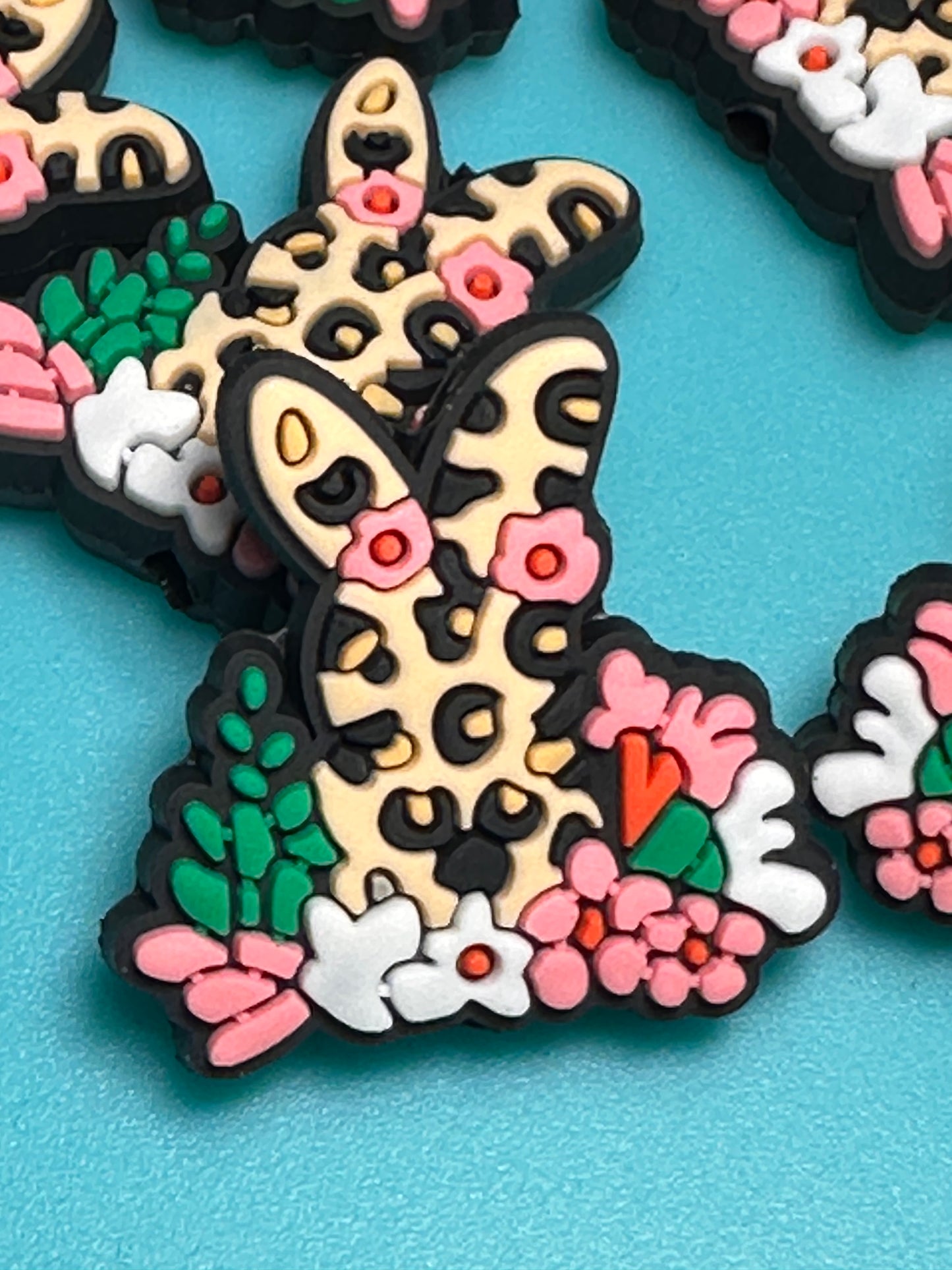 Leopard print Easter bunny focal bead/ silicone bead/ pen beading/ DIY/ Easter egg/ bunny ears