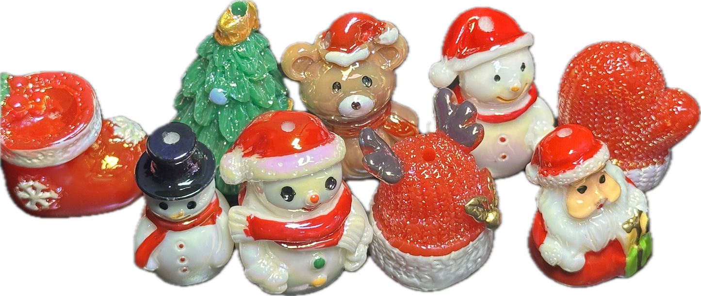 9pc Christmas Resin Bead Set – Santa, Snowman, Tree & Holiday DIY Beads