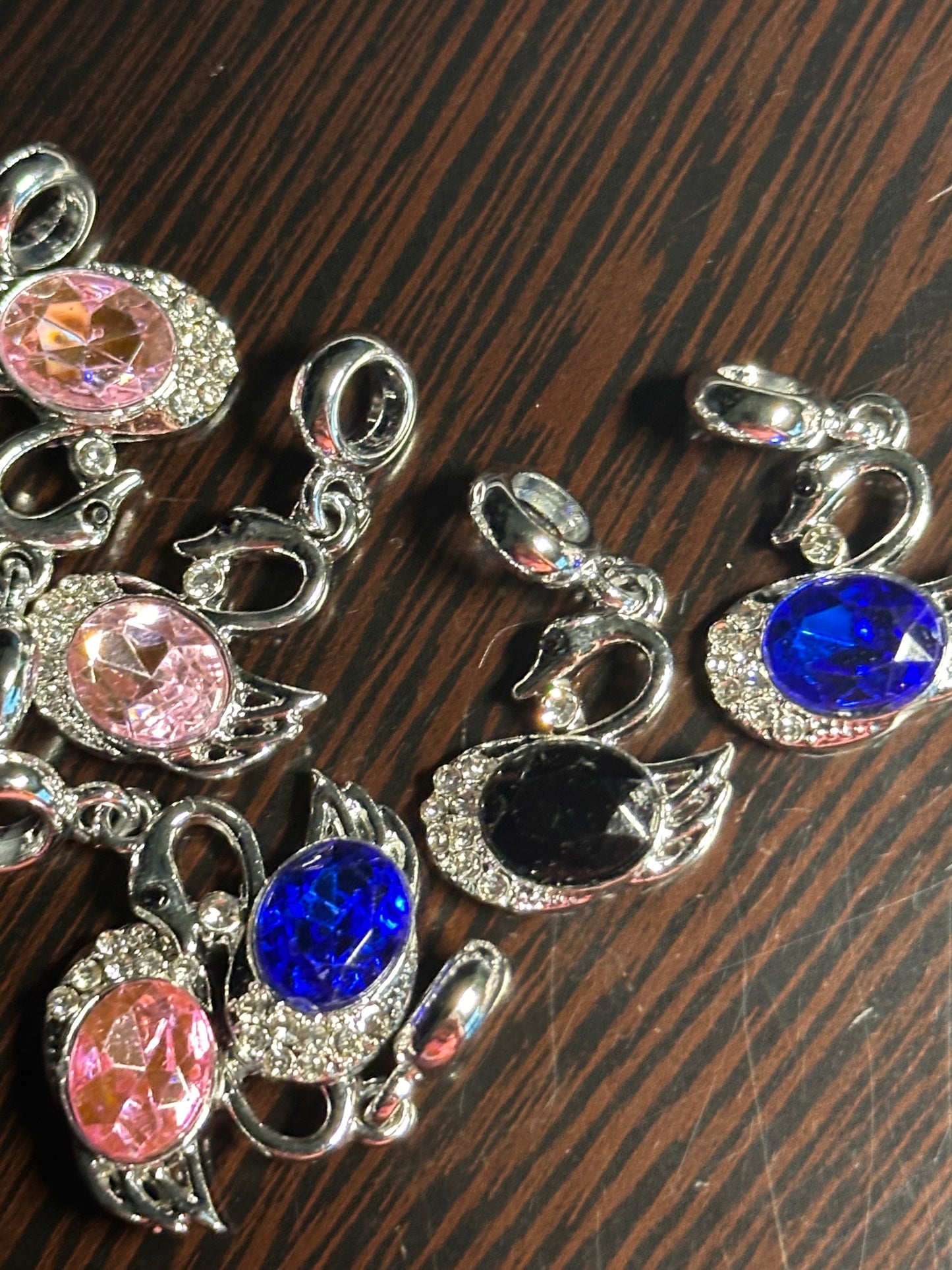 Fancy swan spacer dangling rhinestone beads/Five beads included/fancy Beads/ beadable pen/ keychain bead/ bail bead