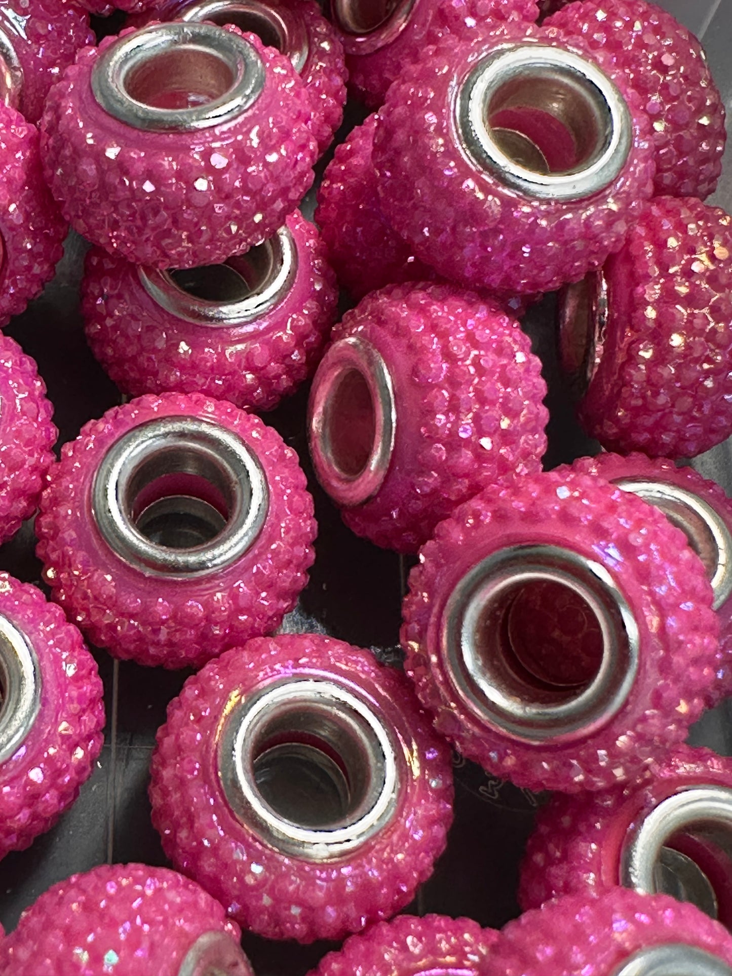 Ten (10) Acrylic dark pink rhinestone spacers included/ jewelry Bead/ beadable pen beads/ keychain bead/bead/12mm