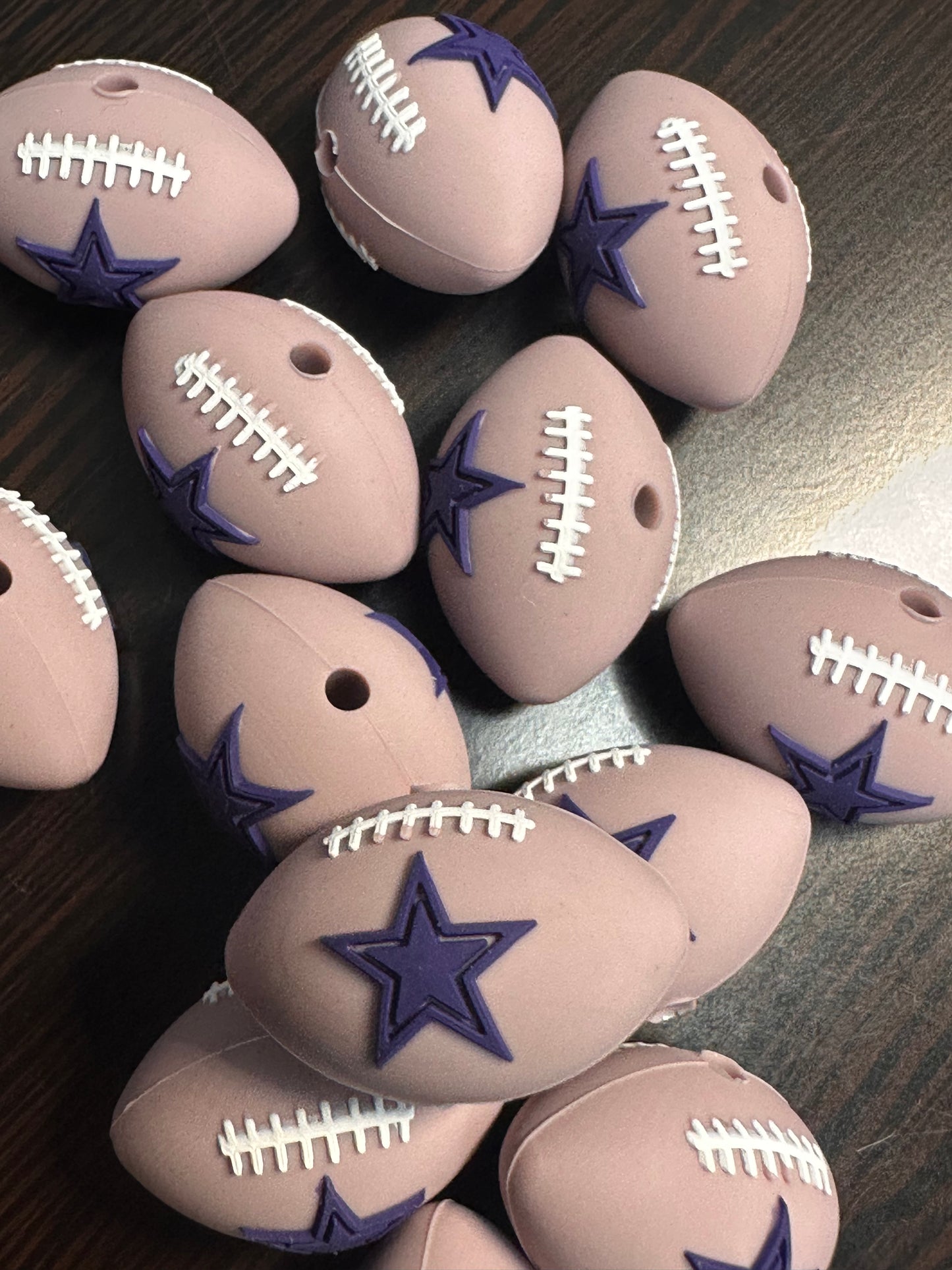 3D football shaped Dallas Cowboys focal bead silver with blue star