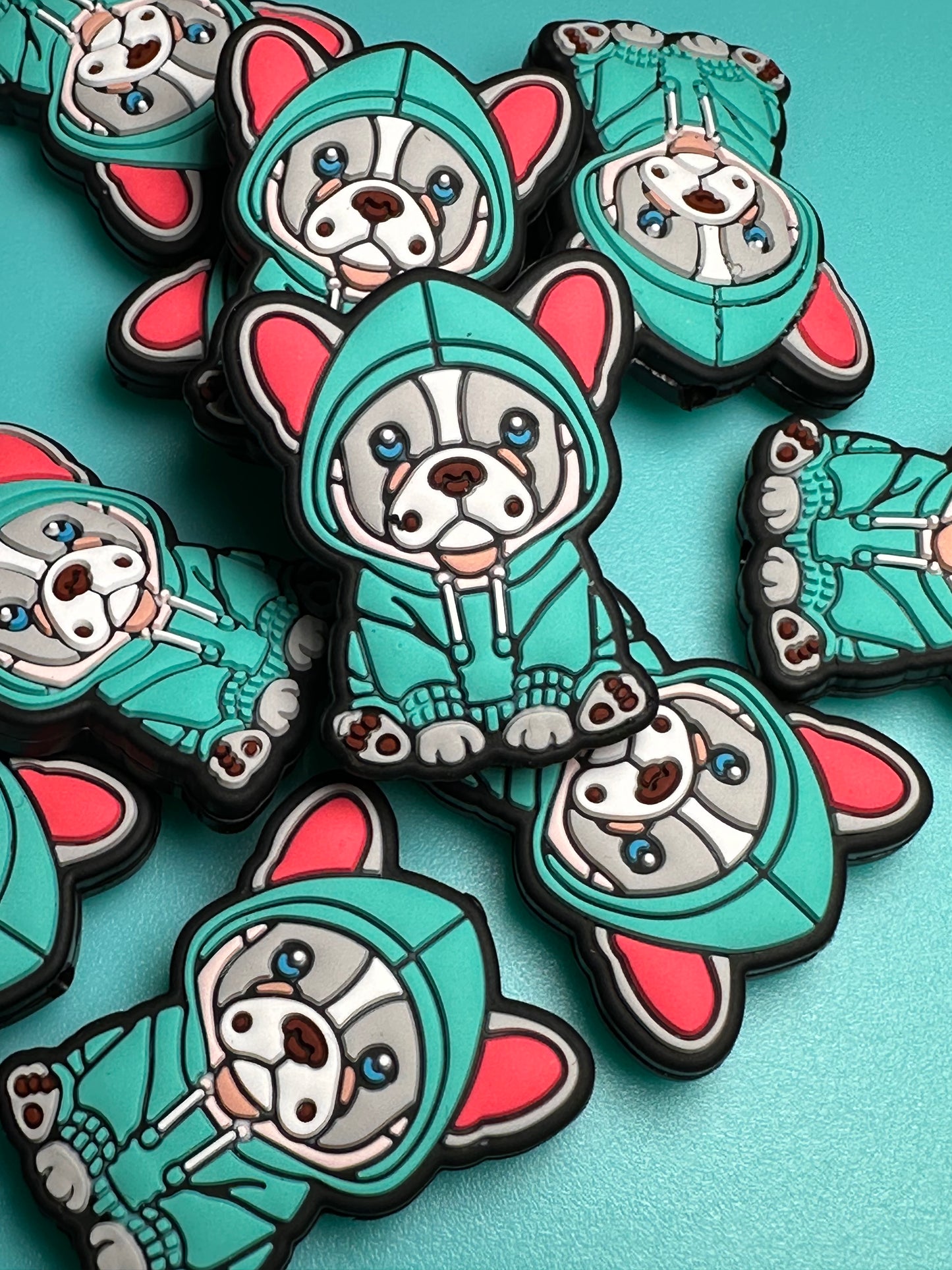 Boston Terrier Dog/ Focal Bead/ beadable pen/ Silicone bead/ keychain bead/ puppy/ blue hoodie