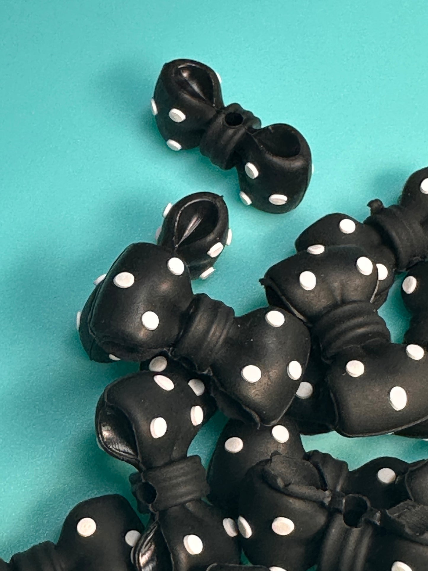 3D black polka dot bow silicone focal bead/