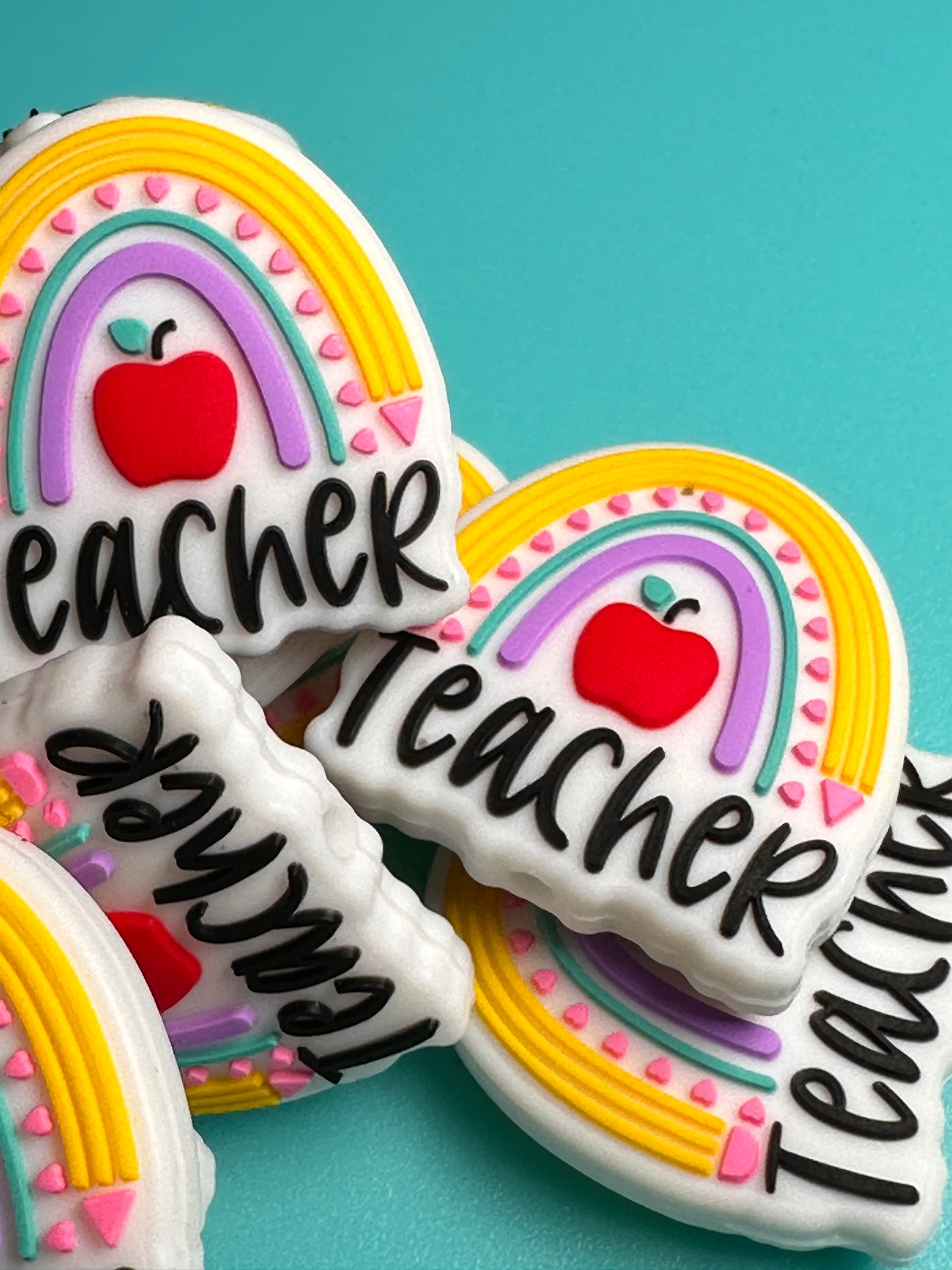 Teacher Focal Bead/ beadable pen/ Silicone bead/ keychain bead/ teach/ apple/ #2