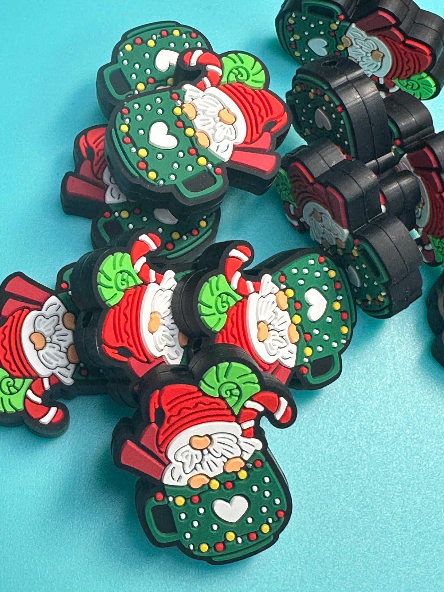 Gnome in Santa hat mug bead / Focal Bead/ beadable pen/ Silicone bead/ keychain bead/