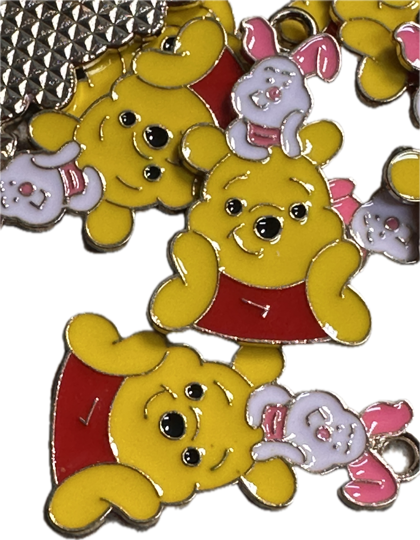 Enamel metal charm/yellow bear with pink pig/ pendant/ DIY charm bracelet/ DIY necklace