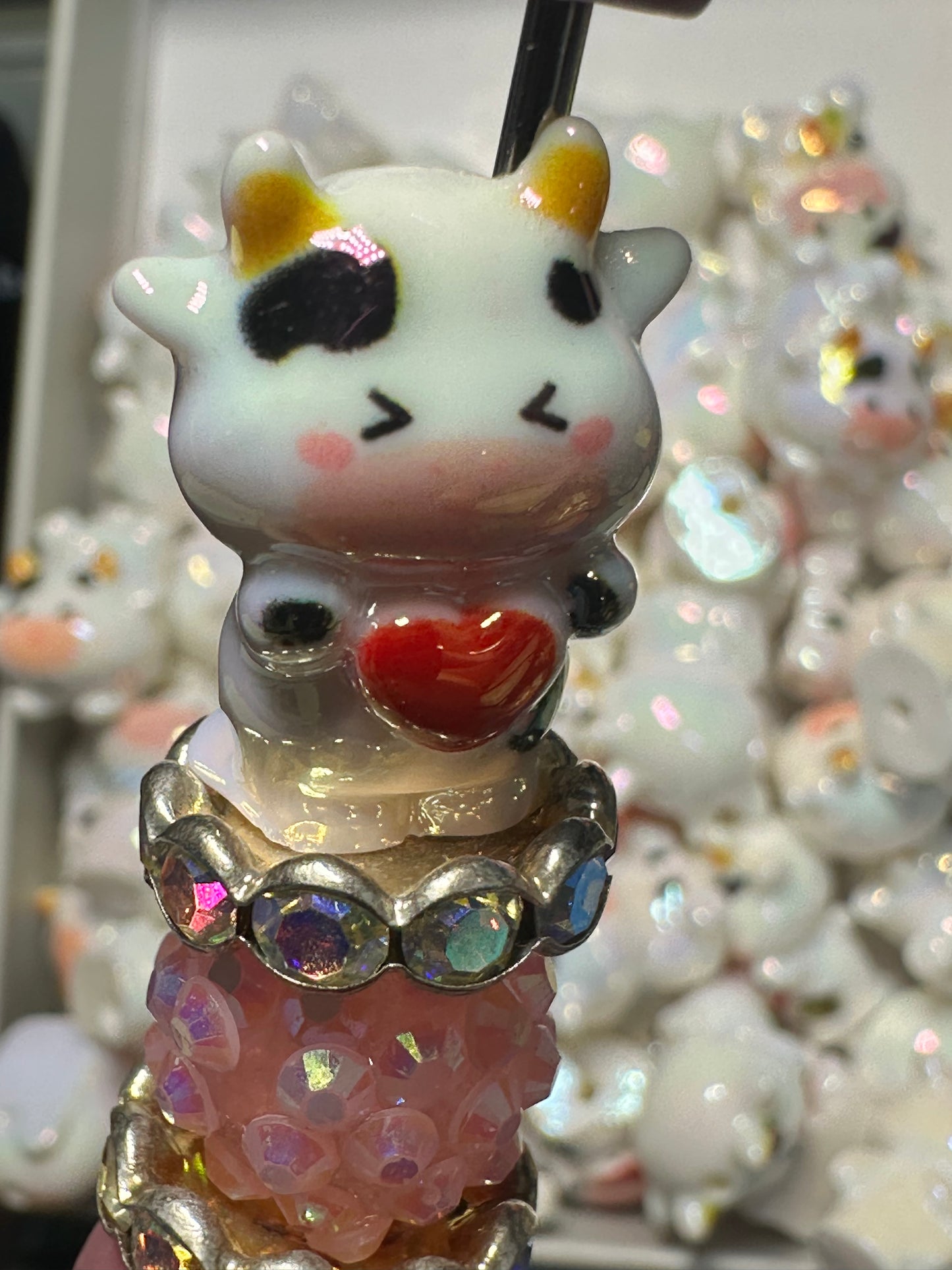 Five (5) acrylic 3D cow shaped design beads included/ jewelry Bead/ beadable pen beads/ keychain bead/ DIY
