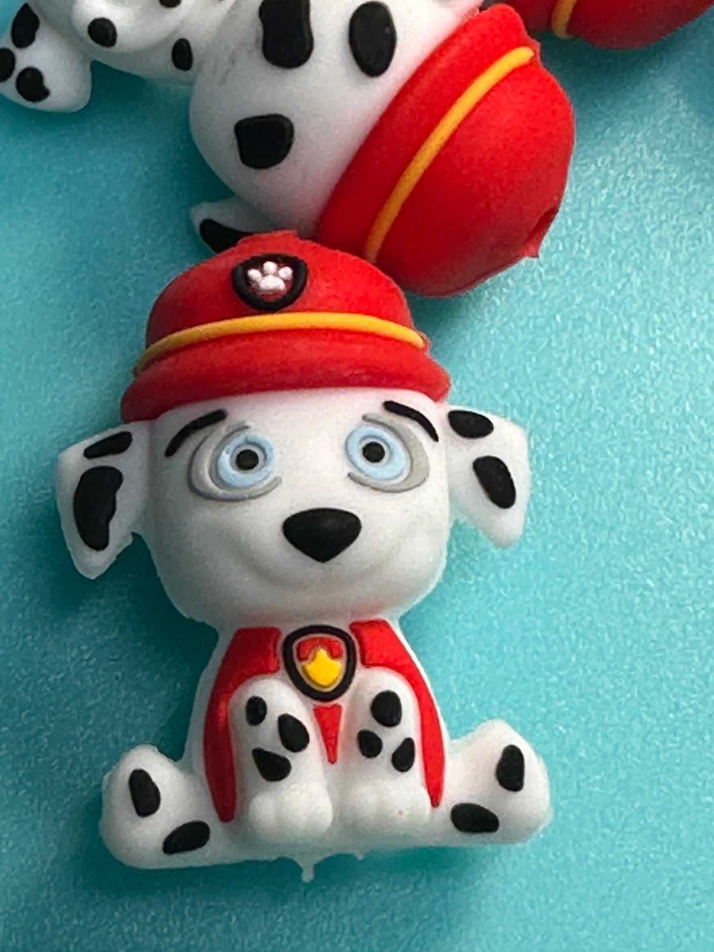 3D white dog with black spots silicone focal bead/ Dalmation/ fire dog