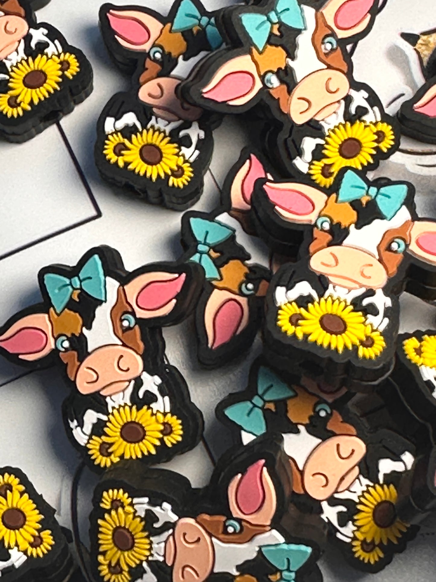 Country Cow Focal Bead/ beadable pen/ Silicone bead/ sunflower/ keychain bead