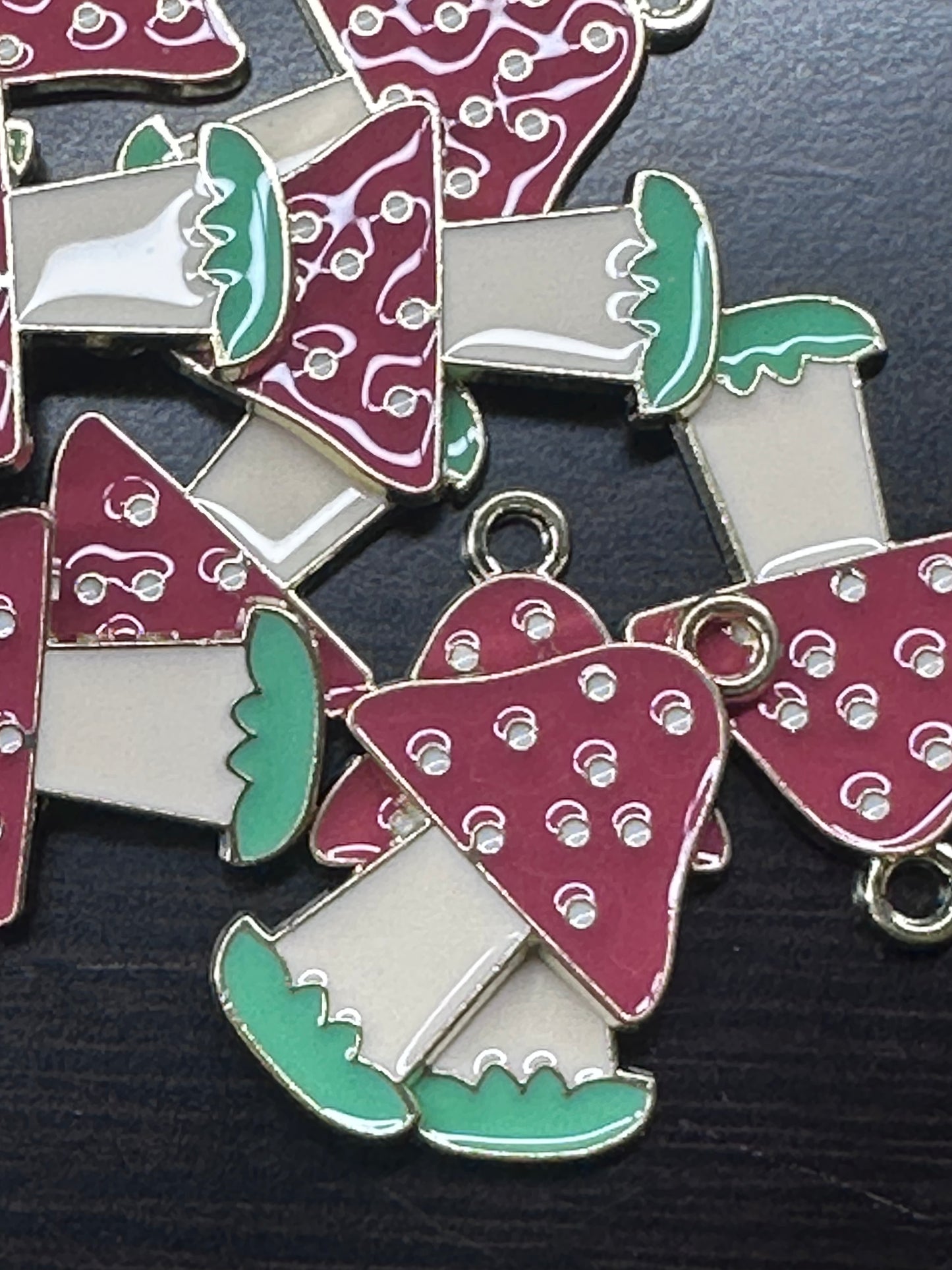 Cute Mushroom Enameled metal charm// pendant/ DIY charm bracelet/ DIY necklace