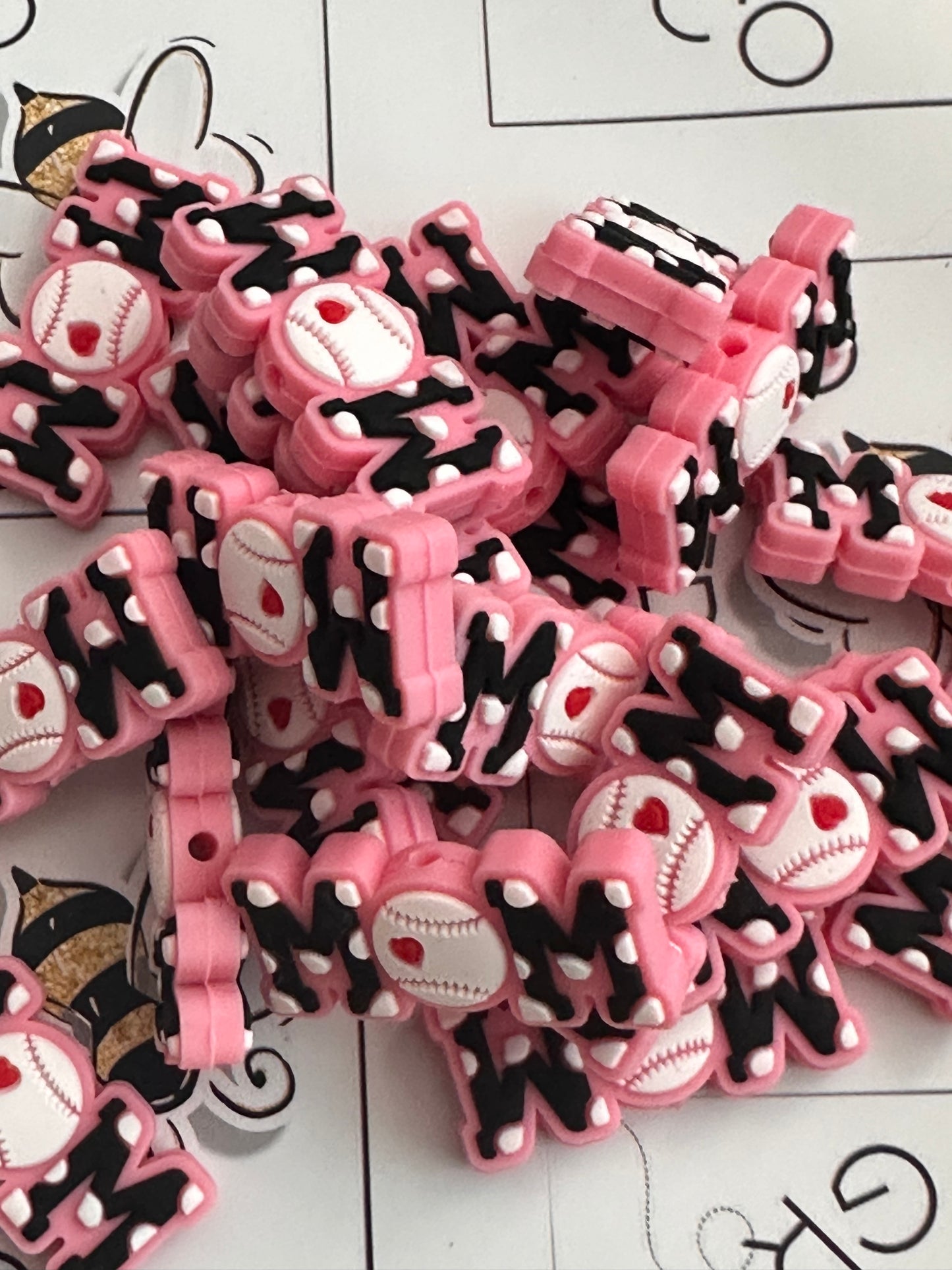 Baseball Mom Focal Bead/ beadable pen/ Silicone bead/keychain bead/