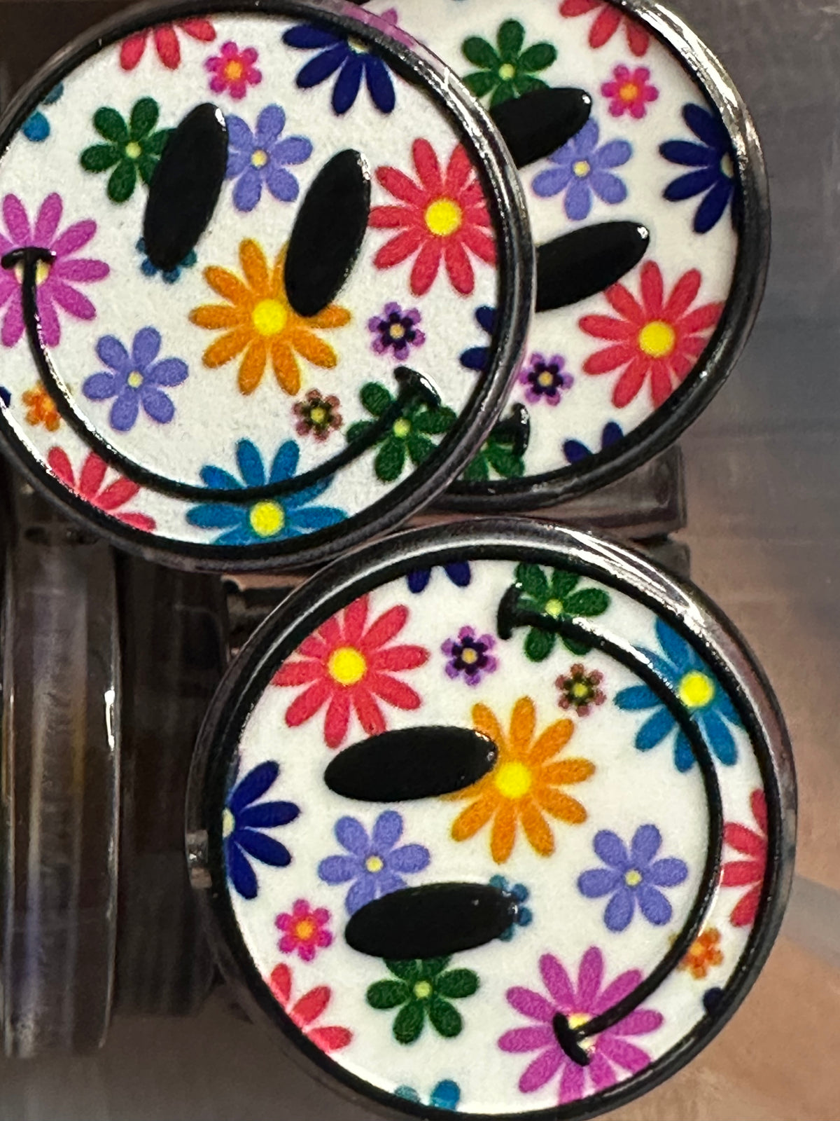 Floral flower smiley face acrylic focal bead- set of 2/ focal bead/ pen beading / keychain bead/ happy face