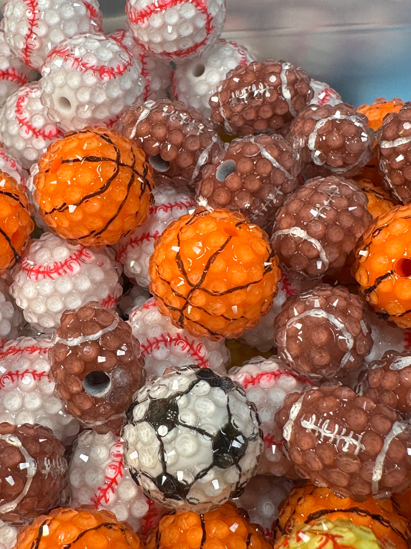 Five (5) Acrylic sports bead included/fancy Bead/ beadable pen/ keychain bead/choose your beads/20mm